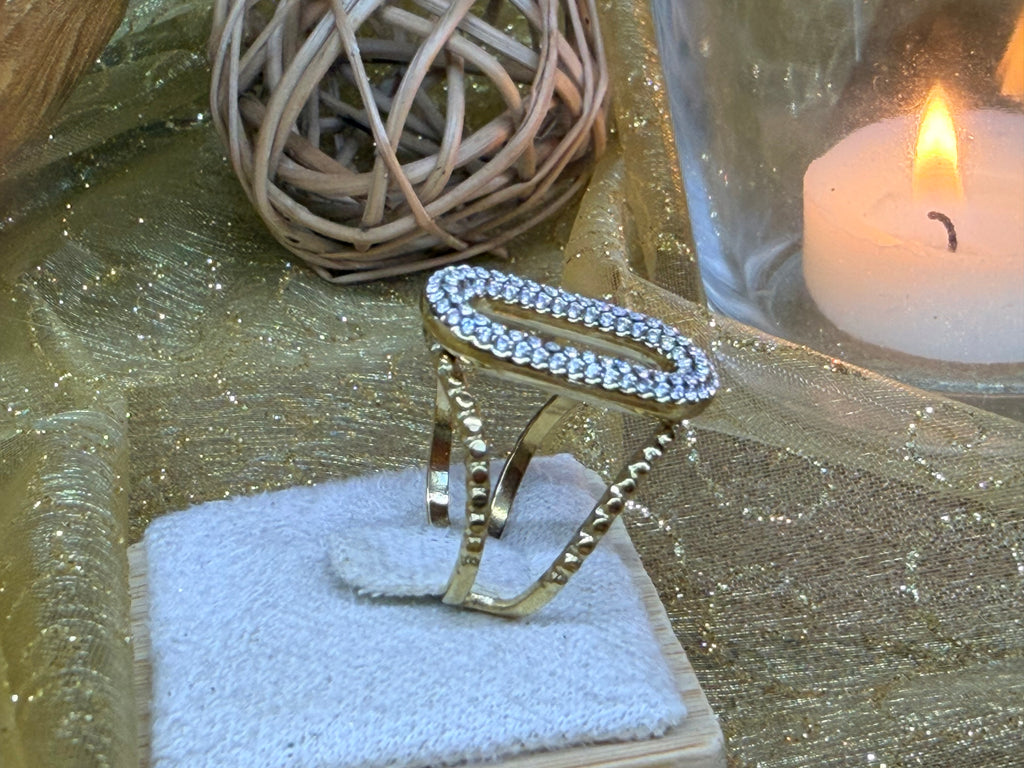 Bague Ajustable Dorée – Ovale Strass