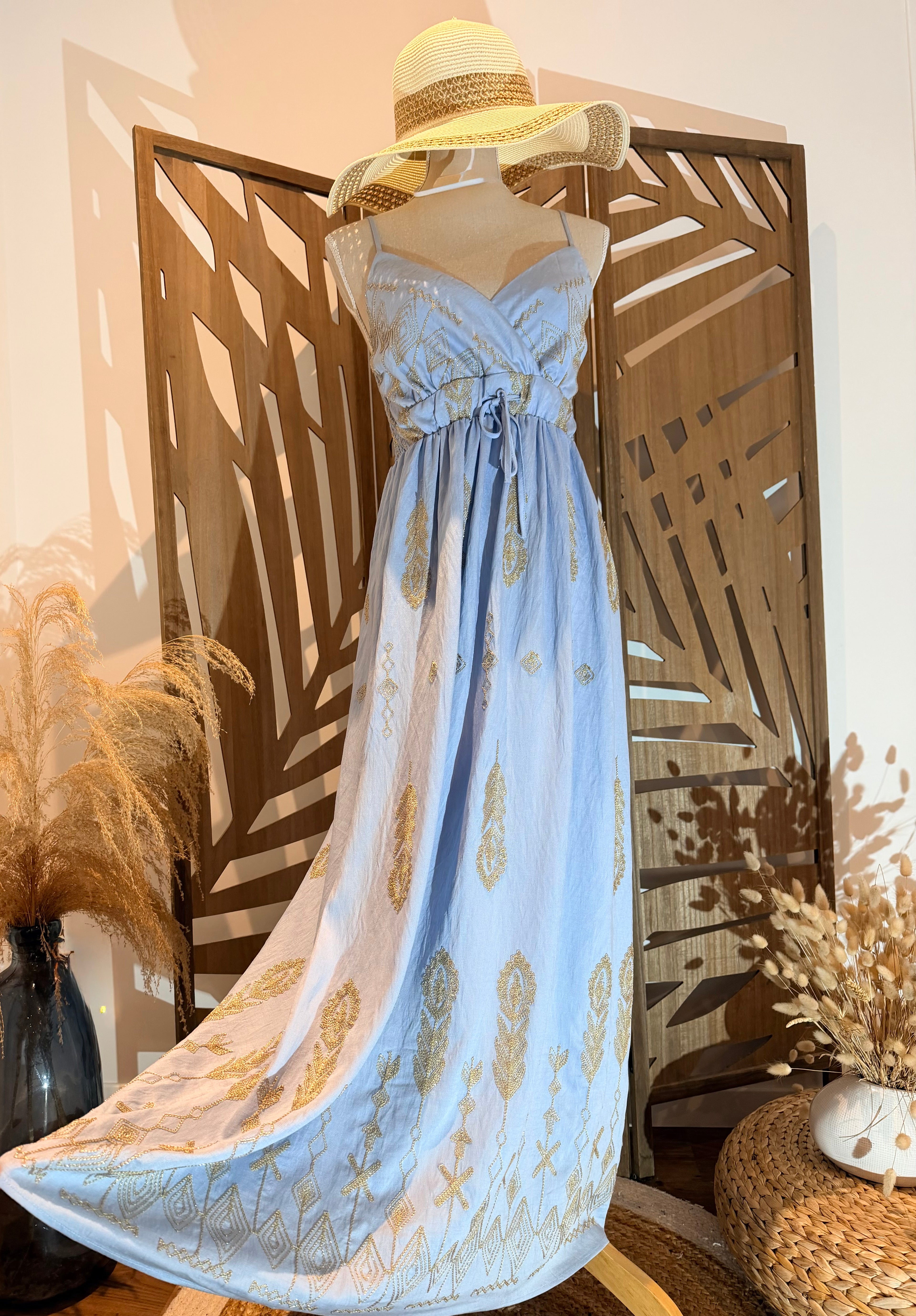 Robe longue bohème chic – Motif doré - Miss Sara