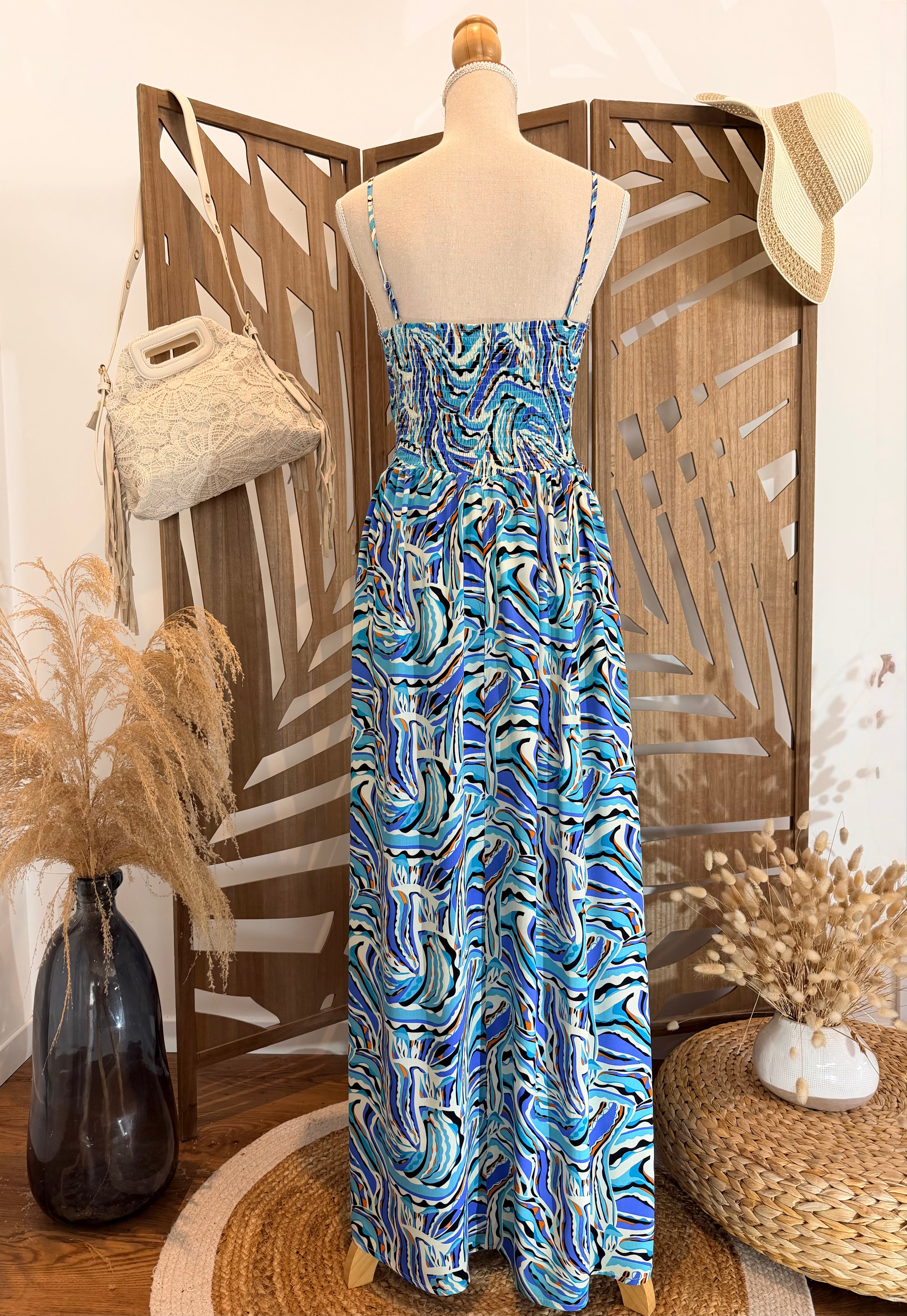 Robe longue imprimée bleue-Miss Sara