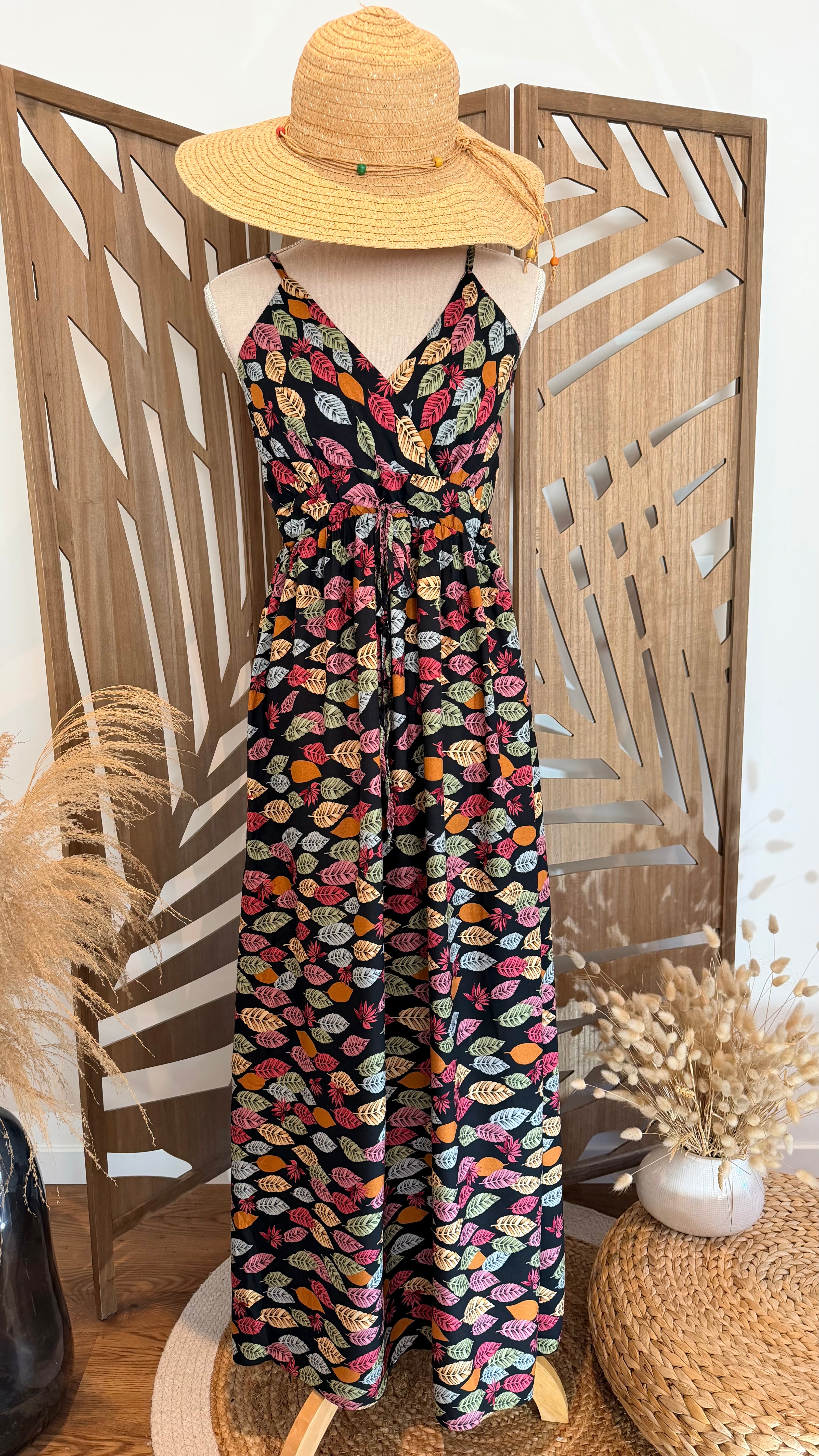Robe longue bohème à imprimé feuilles – Giracoo