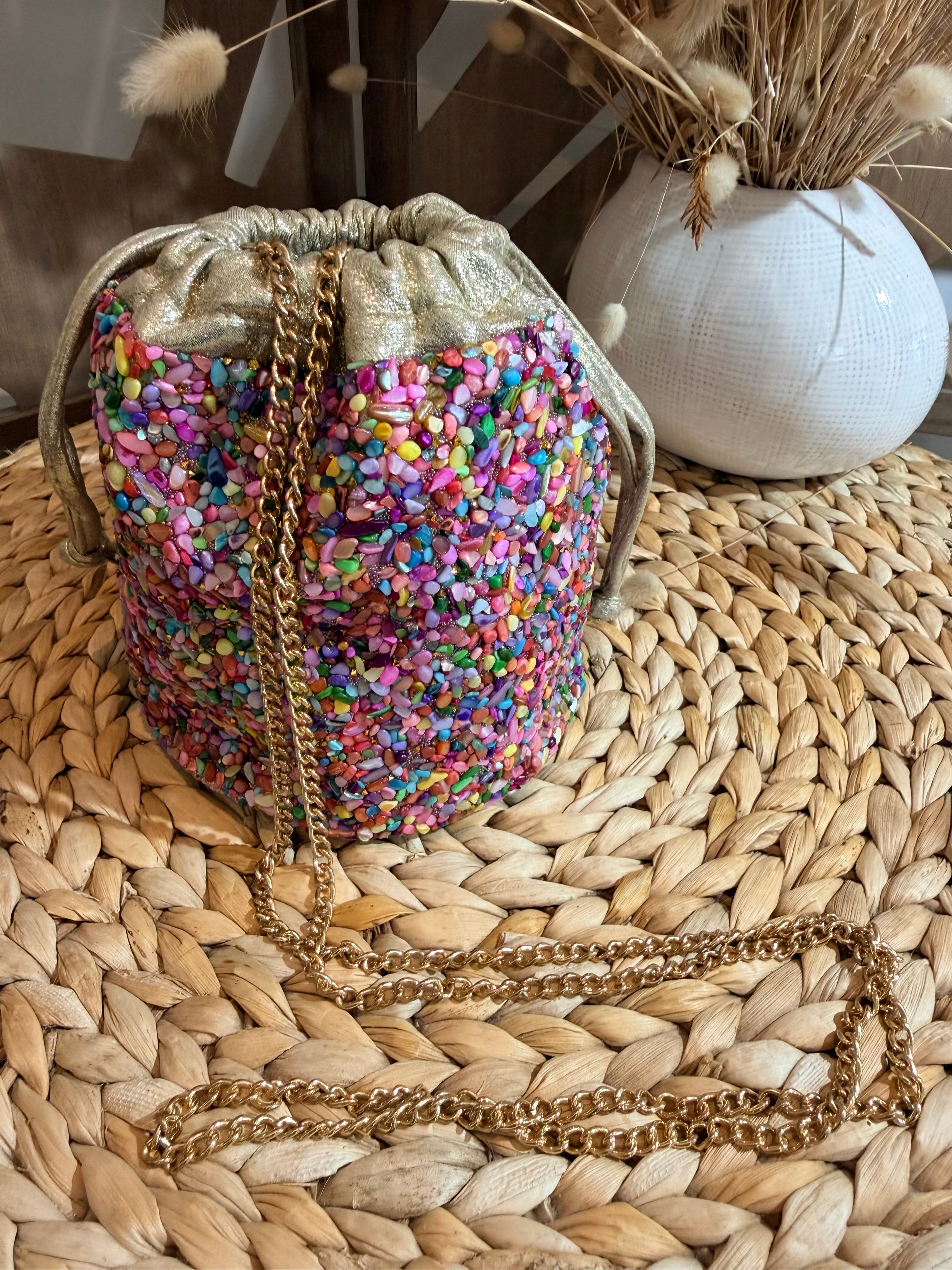Sac Bourse Orné de Pierres Colorées