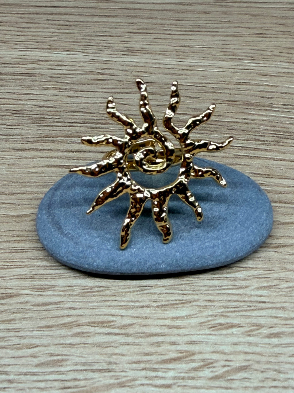 Bague Ajustable Acier Inoxydable Doré - Motif Soleil Spirale
