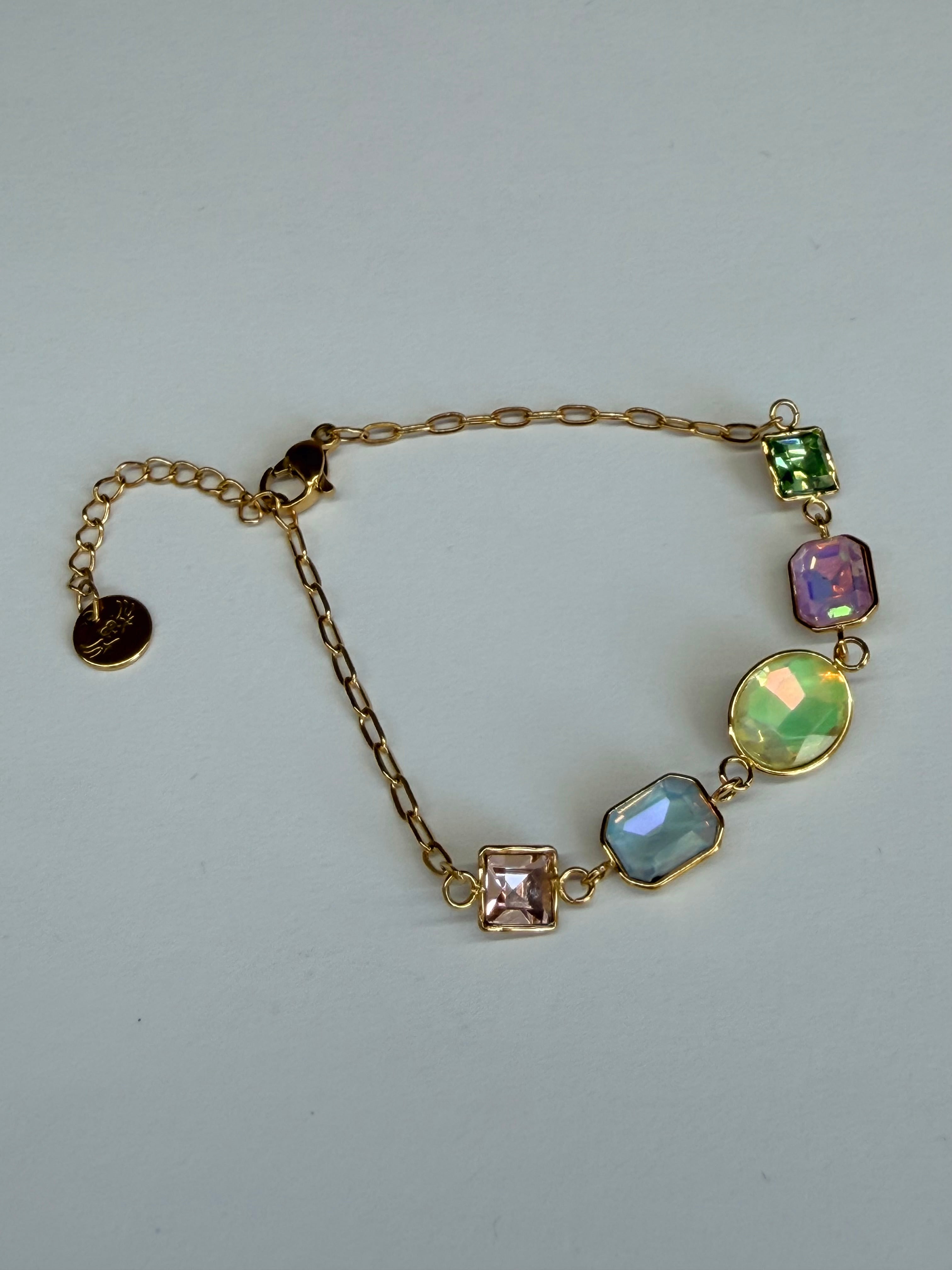 Bracelet Acier Inoxydable Doré et Pierres Multicolores