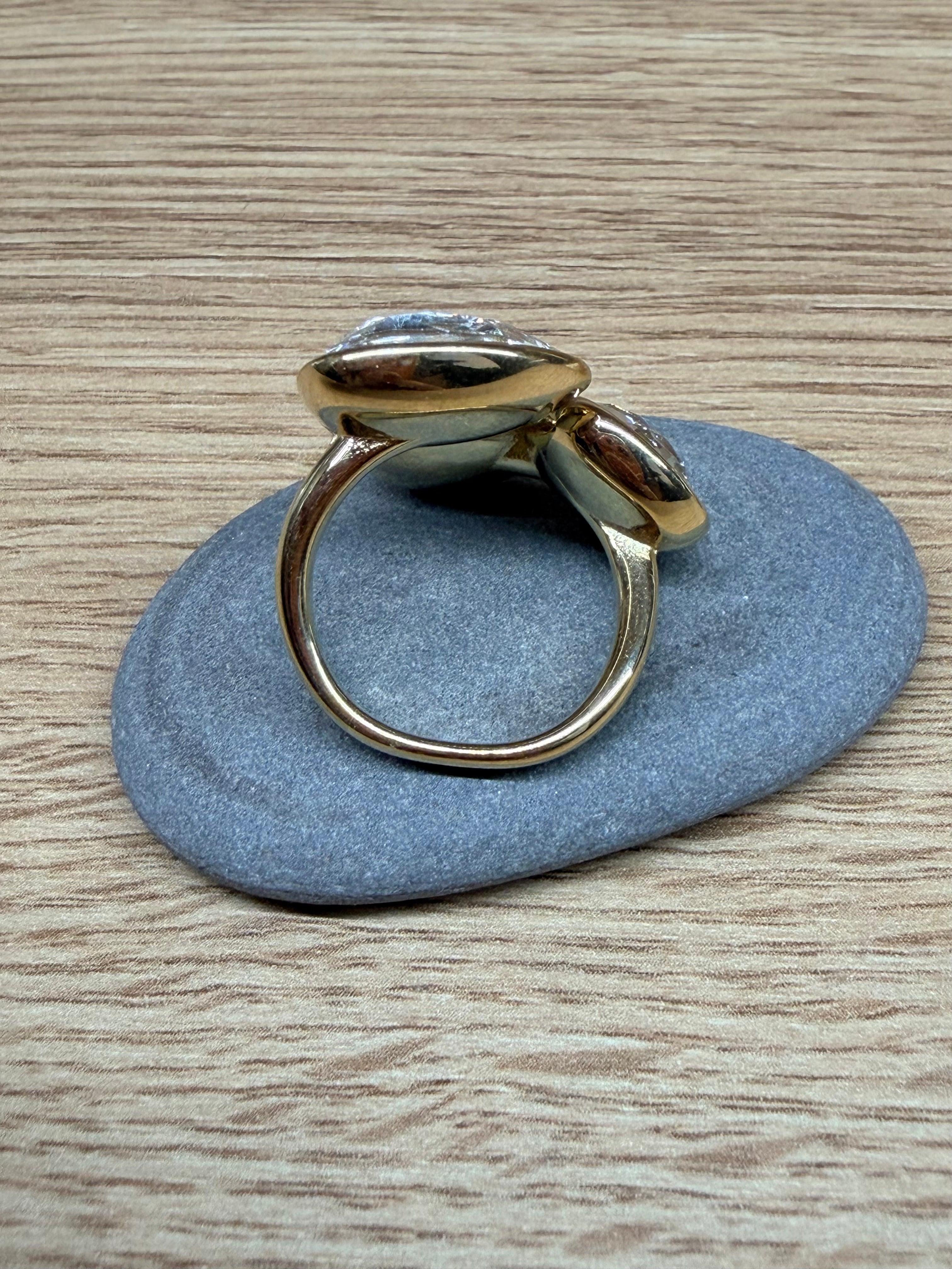 Bague Ouverte Acier Inoxydable Doré et Cristaux Scintillants
