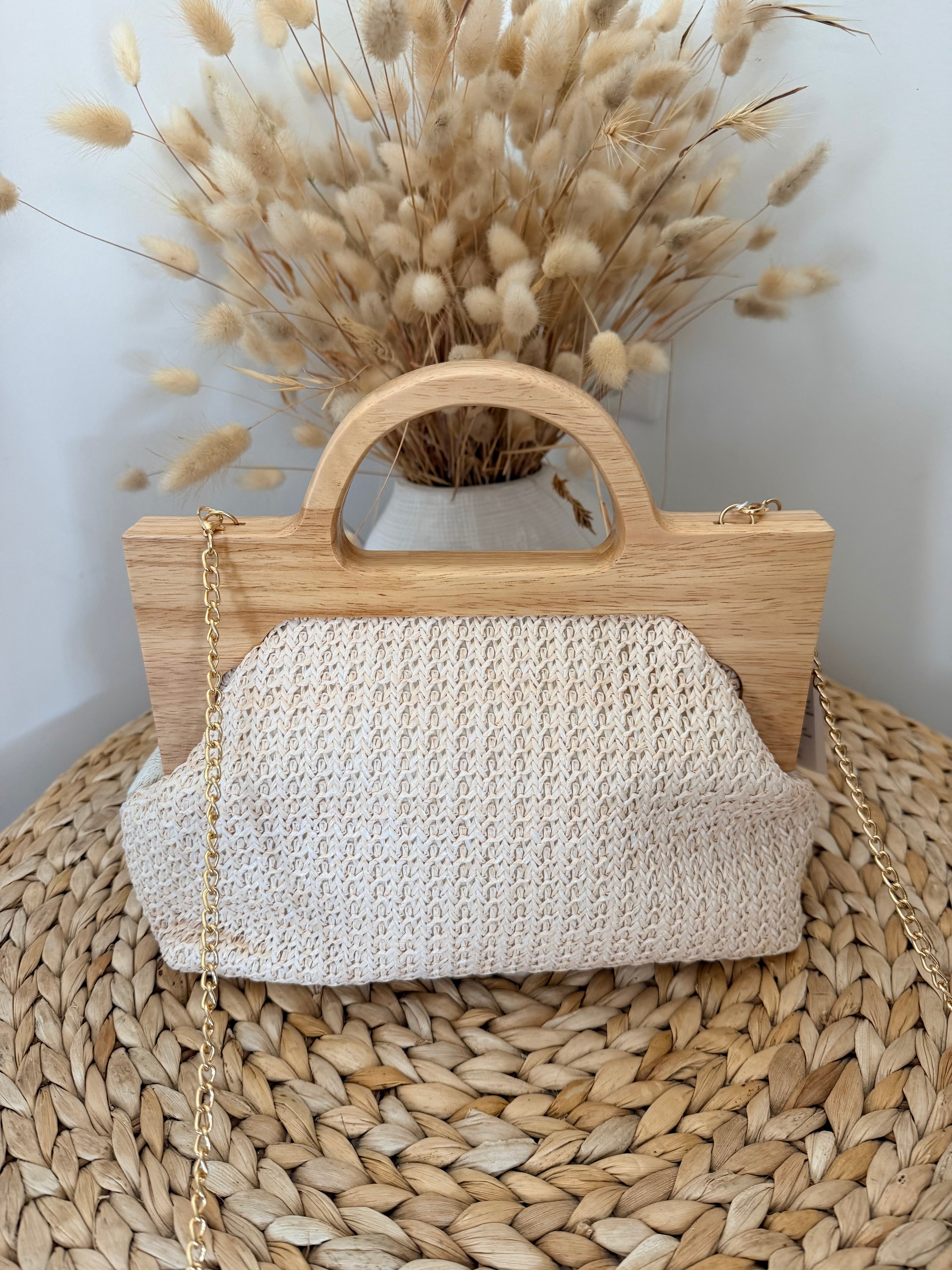 Sac à Anse en Bois et Motifs Floraux