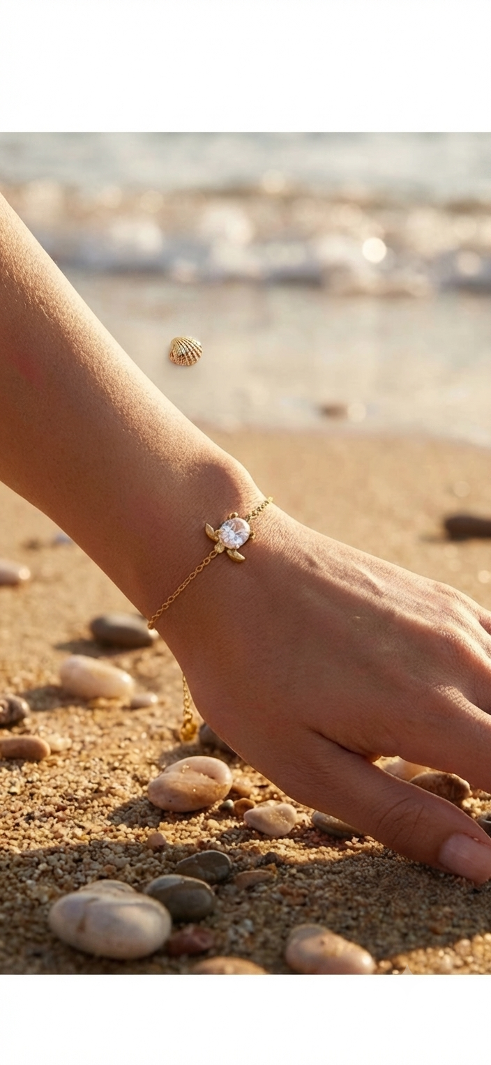 Bracelet Fine Chaîne avec Pendentif Tortue - Acier Inoxydable Doré