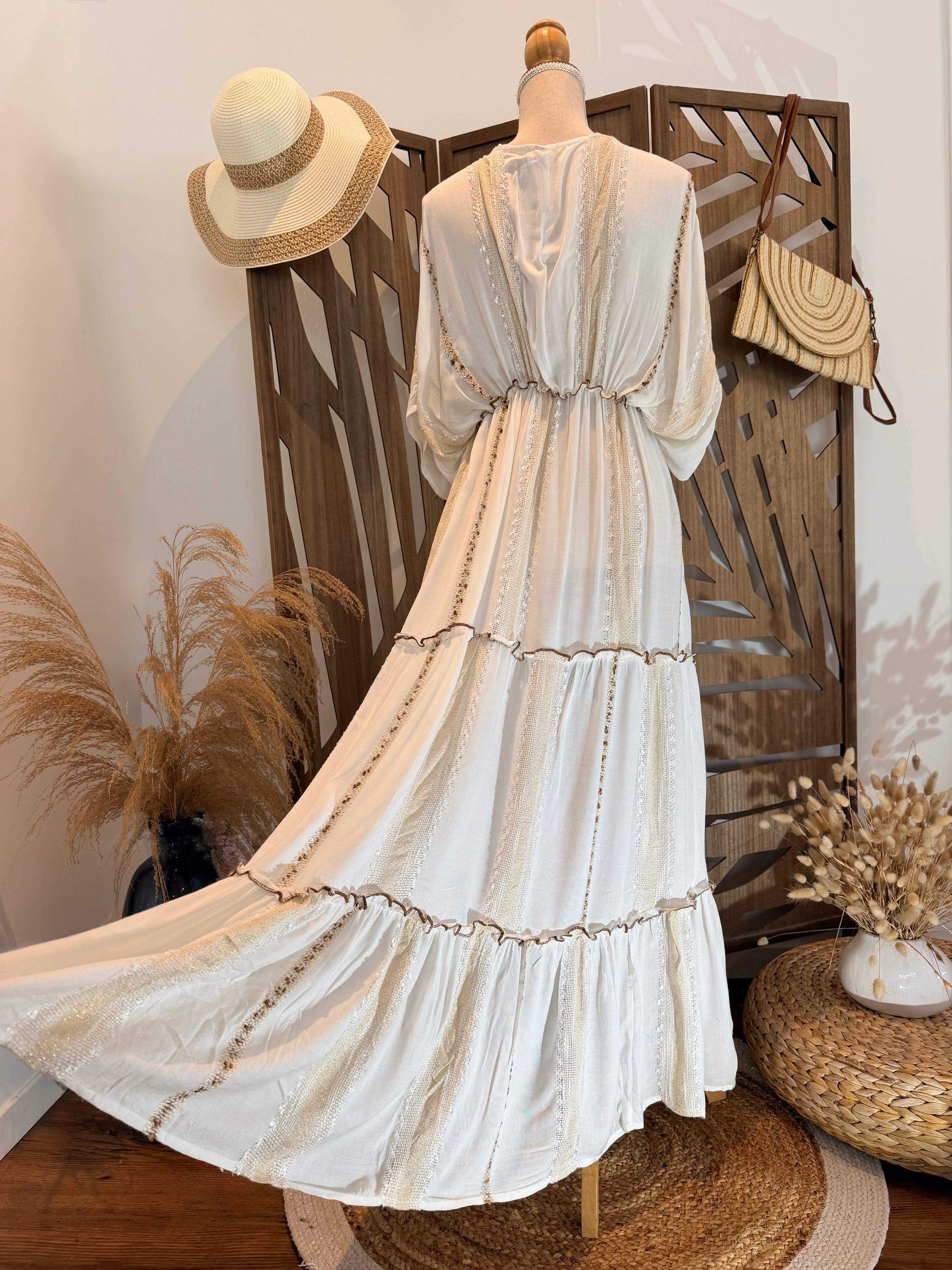 Kimono long bohème brodé – Élégance artisanale