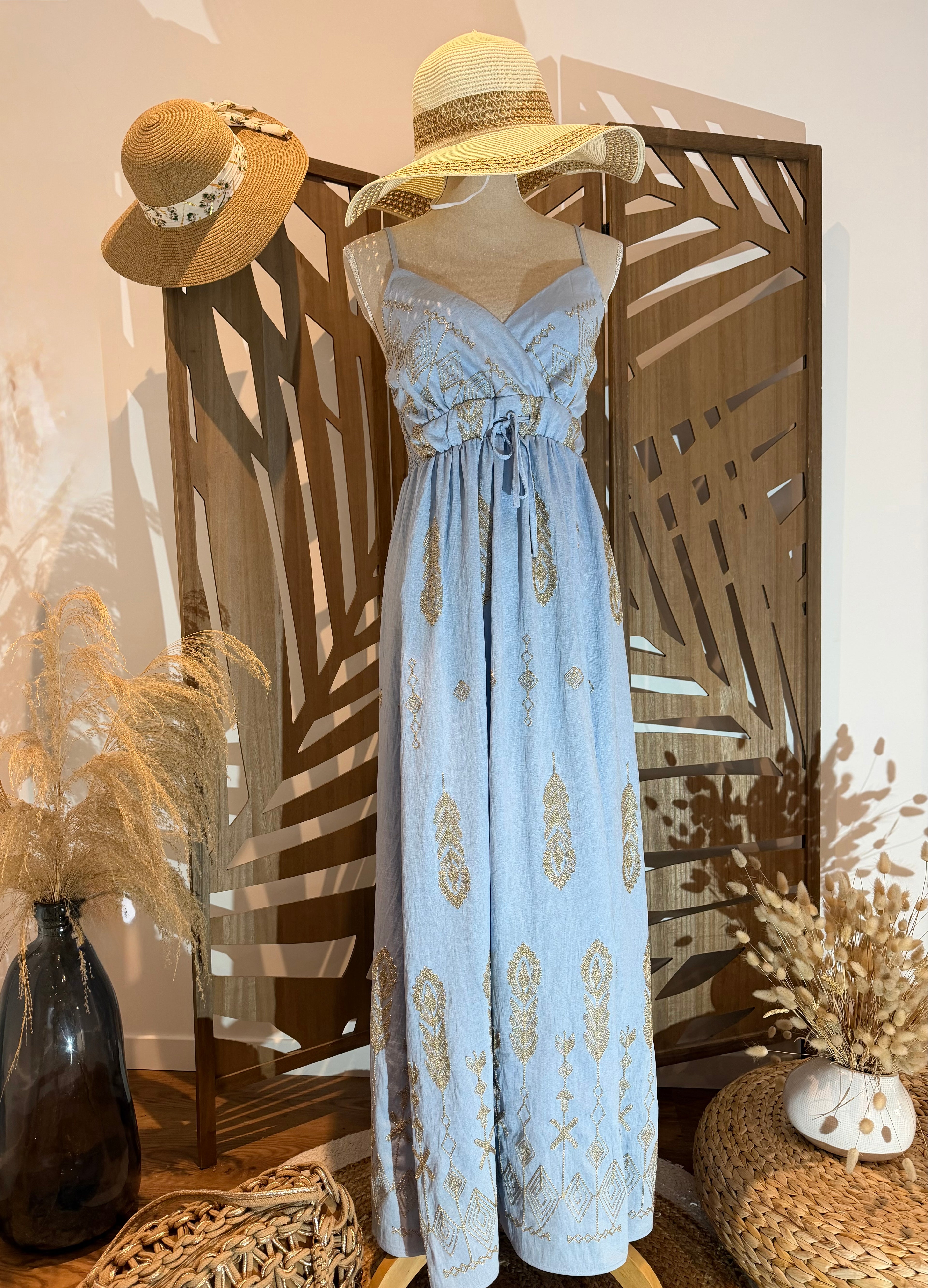 Robe longue bohème chic – Motif doré - Miss Sara