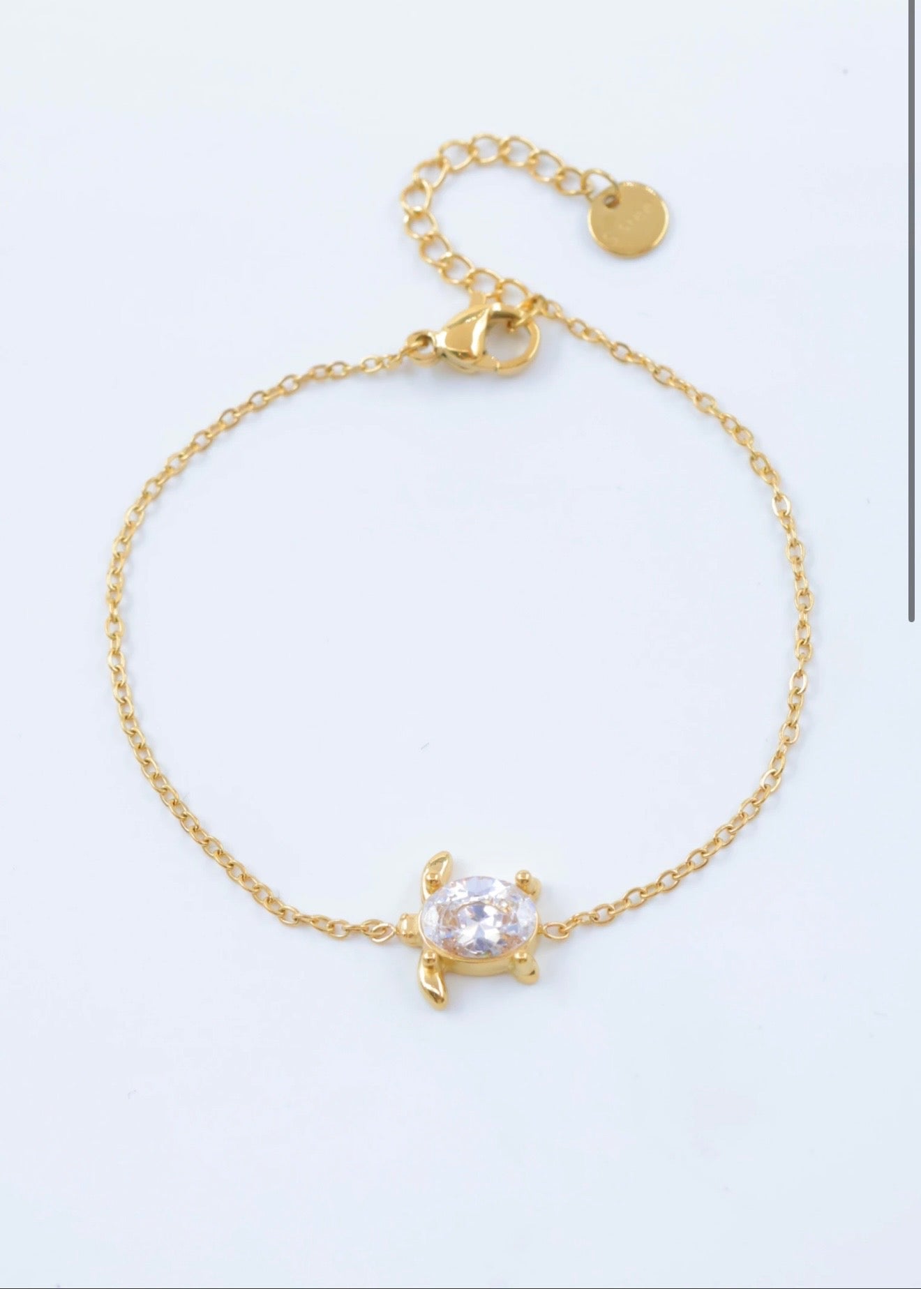 Bracelet Fine Chaîne avec Pendentif Tortue - Acier Inoxydable Doré