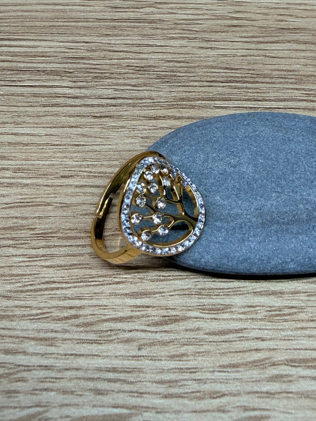 Bague Ajustable Acier Inoxydable Doré - Motif Arbre de Vie et Strass