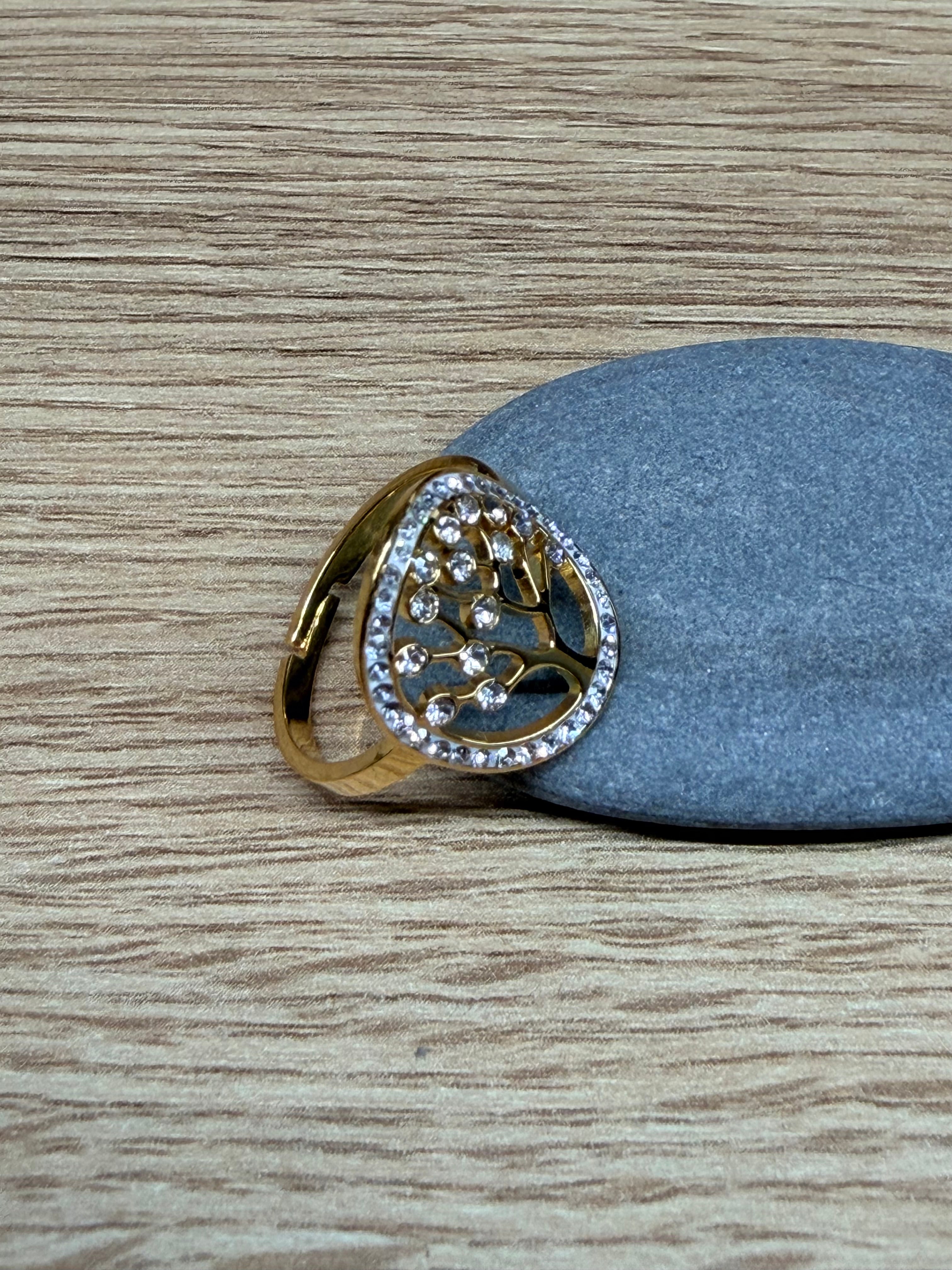 Bague Ajustable Acier Inoxydable Doré - Motif Arbre de Vie et Strass