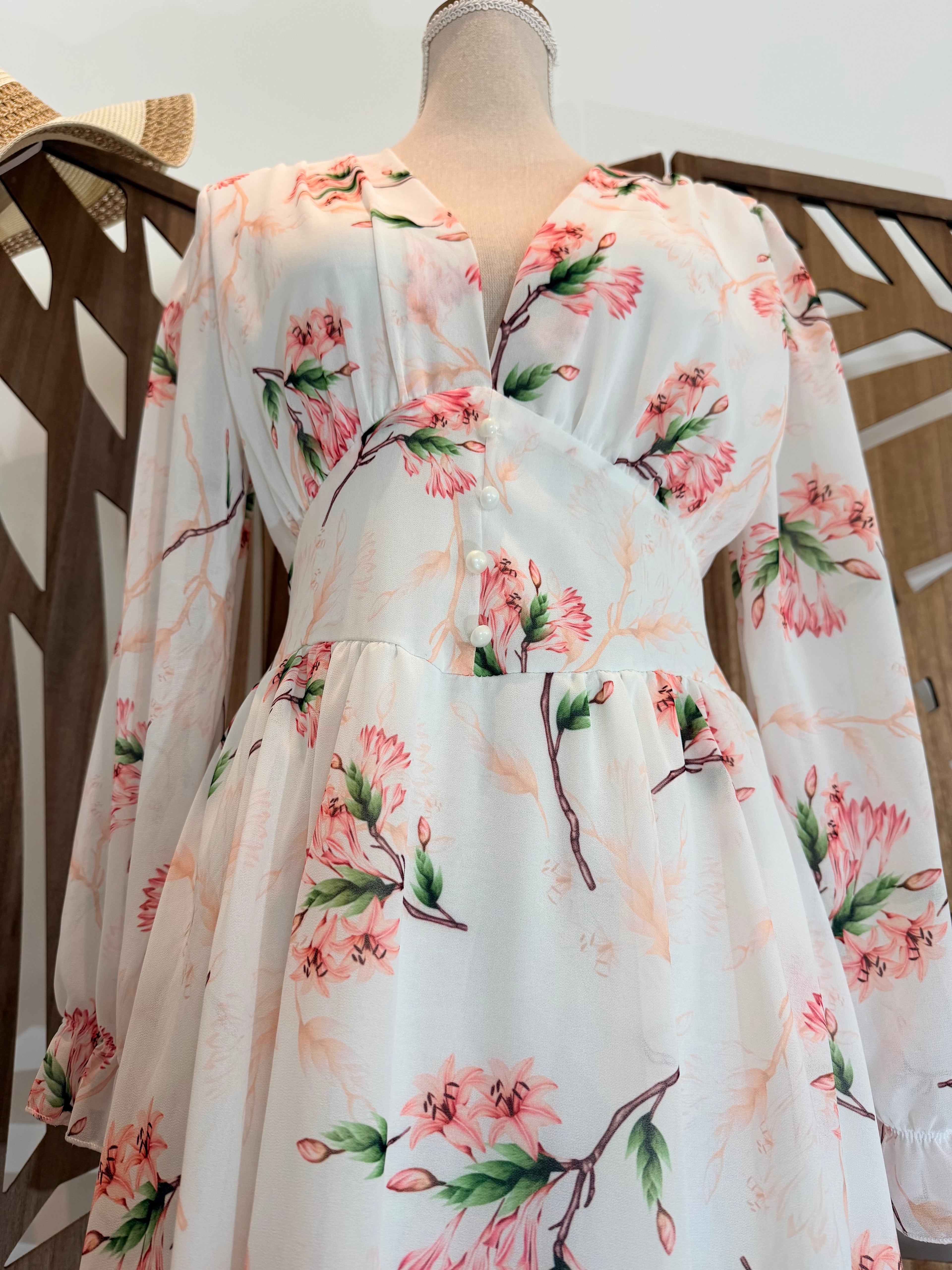 Robe Courte Fleurie Manches Longues