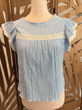 Blouse Bleu Clair à Volants