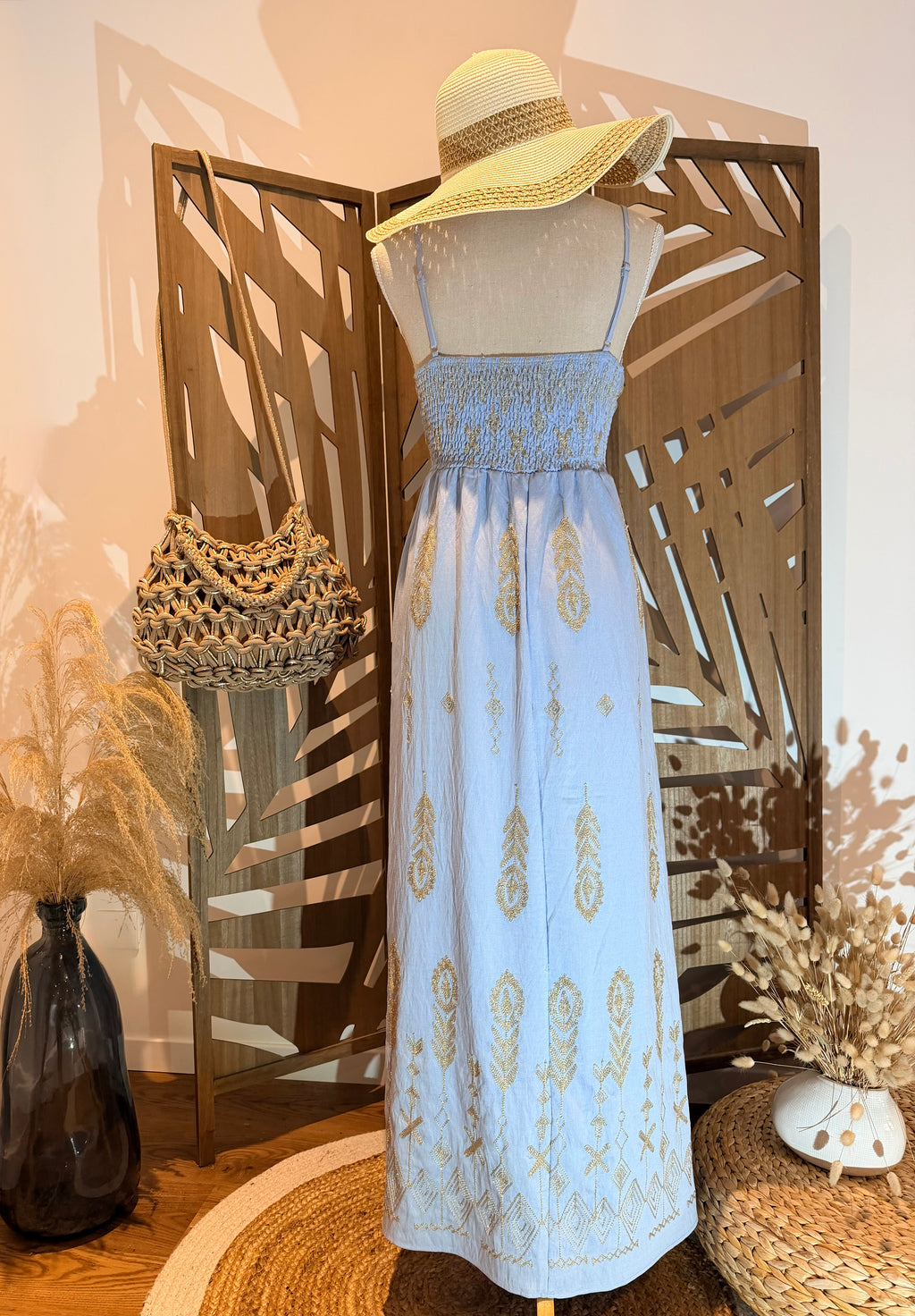 Robe longue bohème chic – Motif doré - Miss Sara