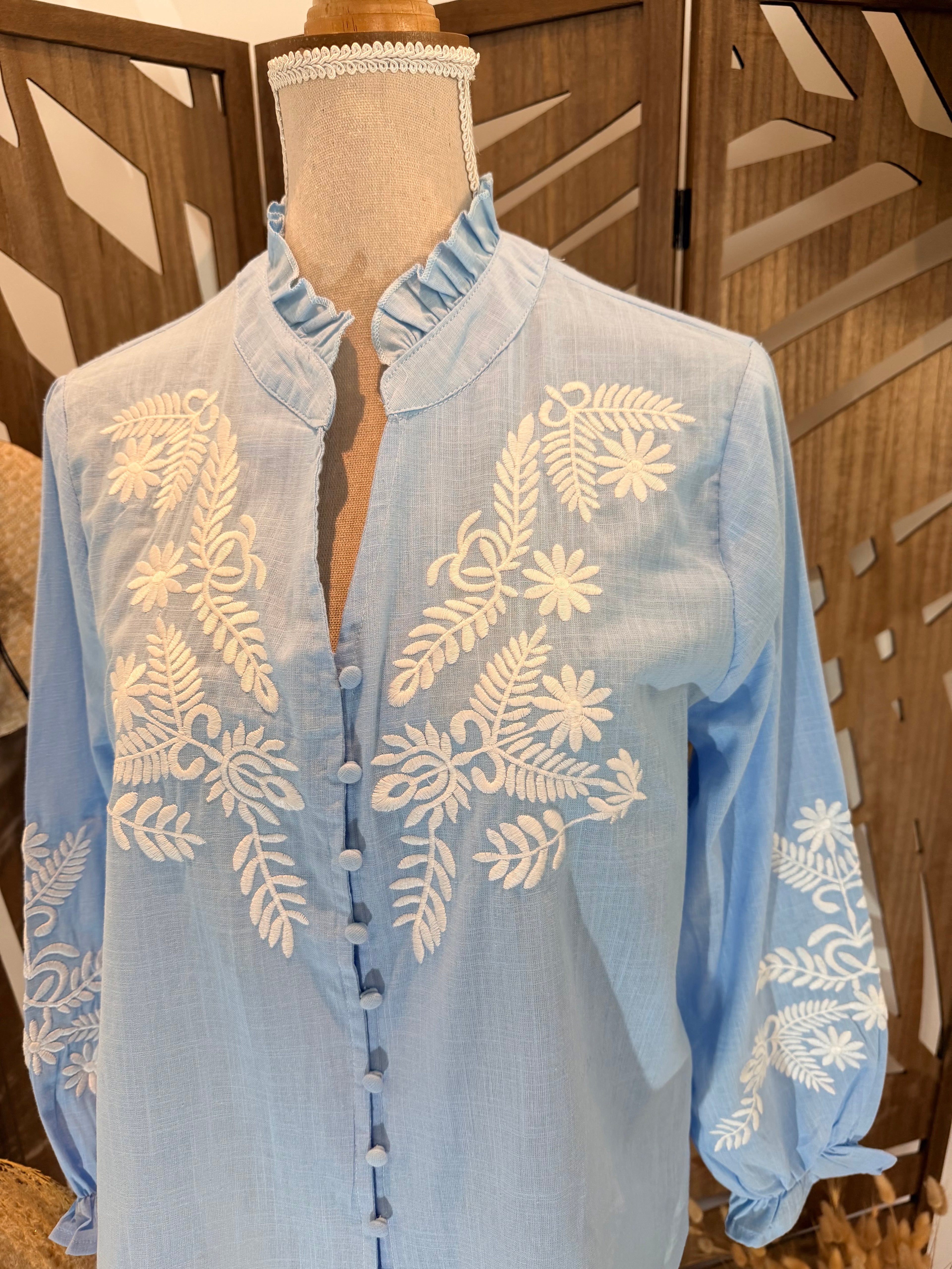 Chemisier Bohème 100% Coton à Broderies Florales
