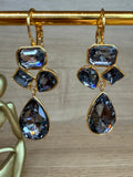 Boucles d'Oreilles Acier Inoxydable Doré et Pierres Grises/Bleutées