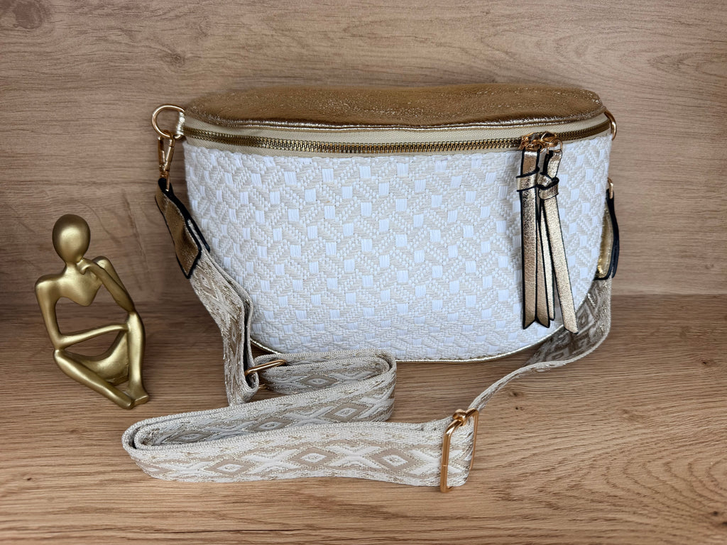 Sac Banane Blanc et Doré avec Bandoulière