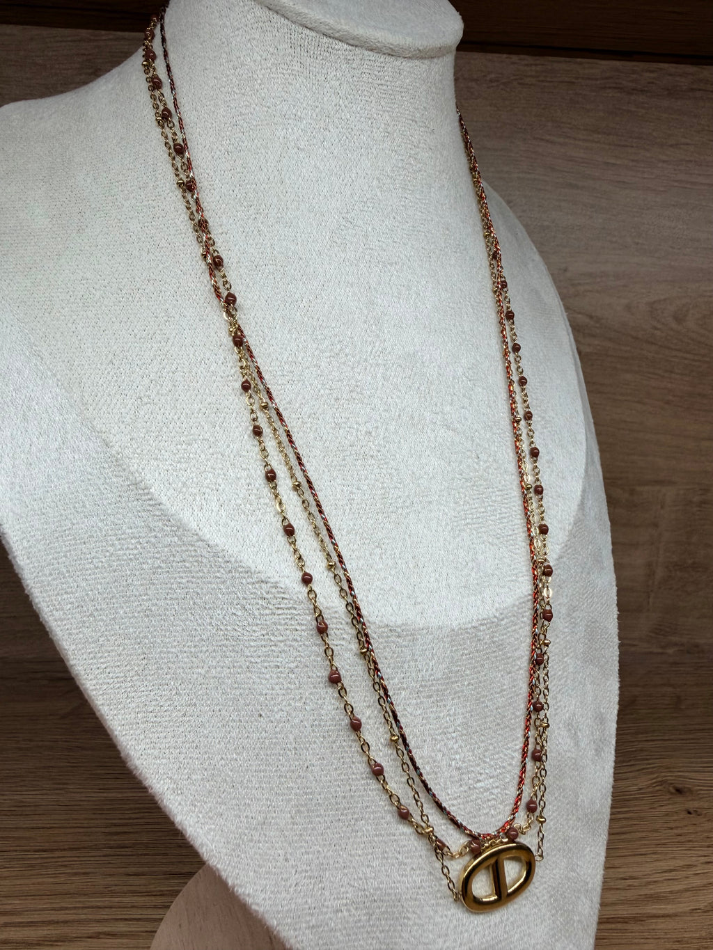 Collier / Bracelet Multi-Rang 2-en-1 Acier Inoxydable Doré - Liens Tissés, Perles et Maillon