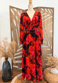 Robe Manches Longues – Grandes Fleurs Rouge & Noir
