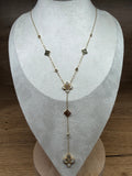 Collier Sautoir / Chaîne en Acier Inoxydable Doré - Motifs Fleurs et Nacre