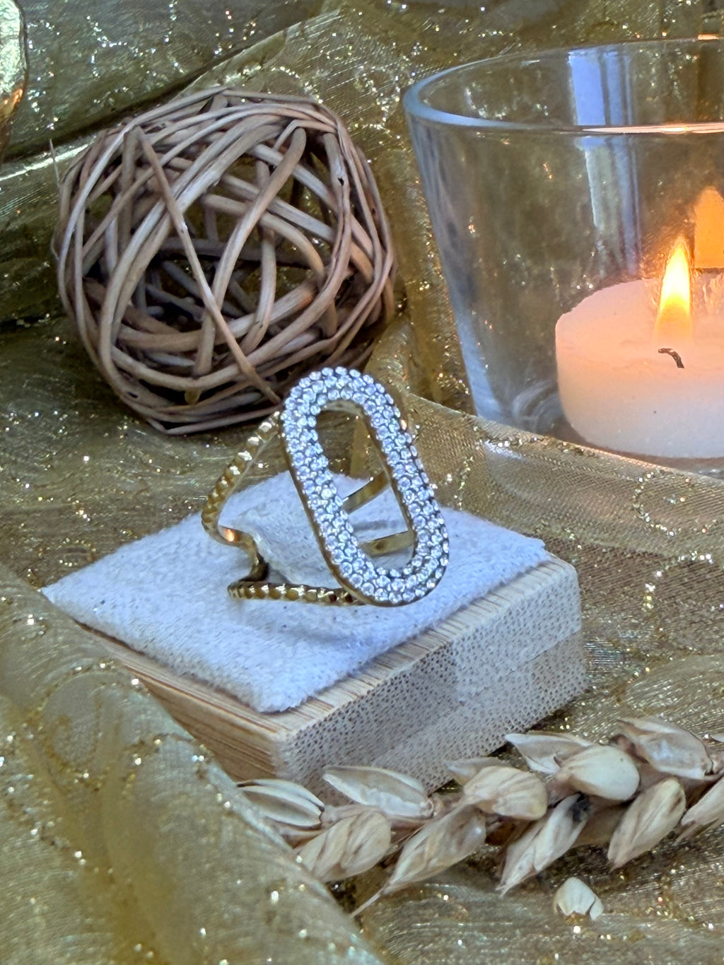 Bague Ajustable Dorée – Ovale Strass