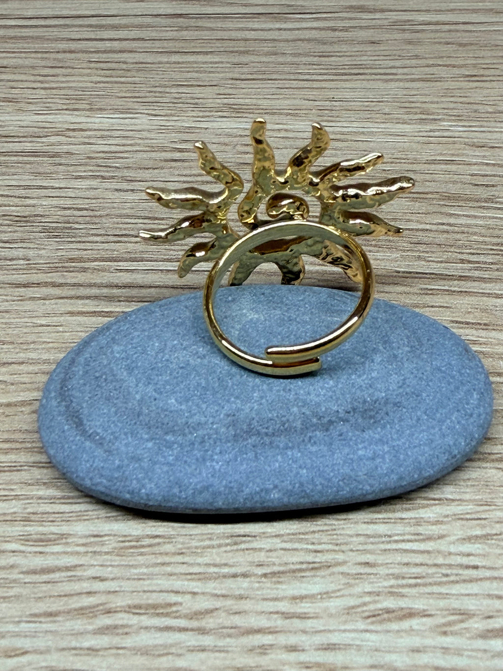 Bague Ajustable Acier Inoxydable Doré - Motif Soleil Spirale