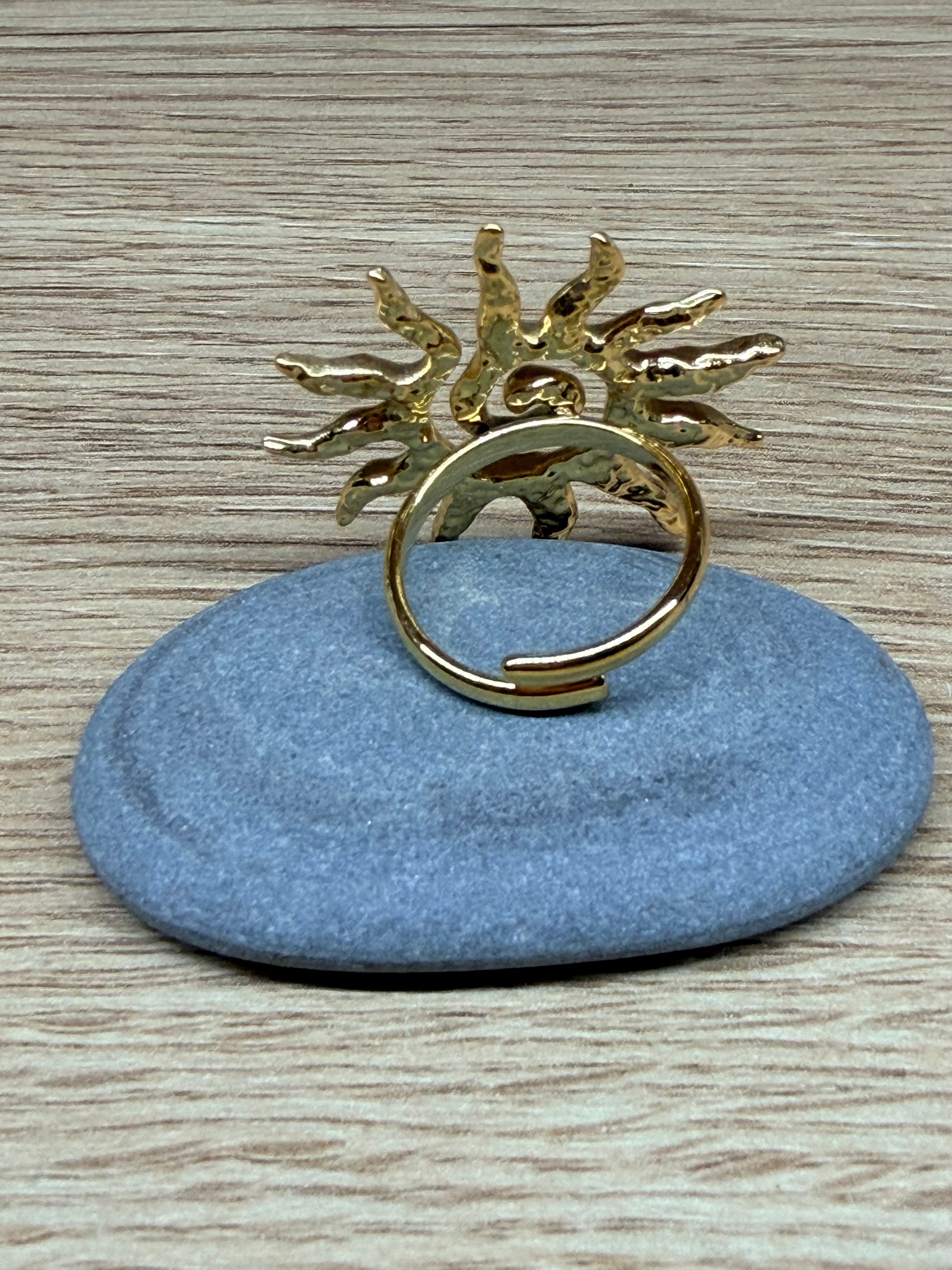 Bague Ajustable Acier Inoxydable Doré - Motif Soleil Spirale