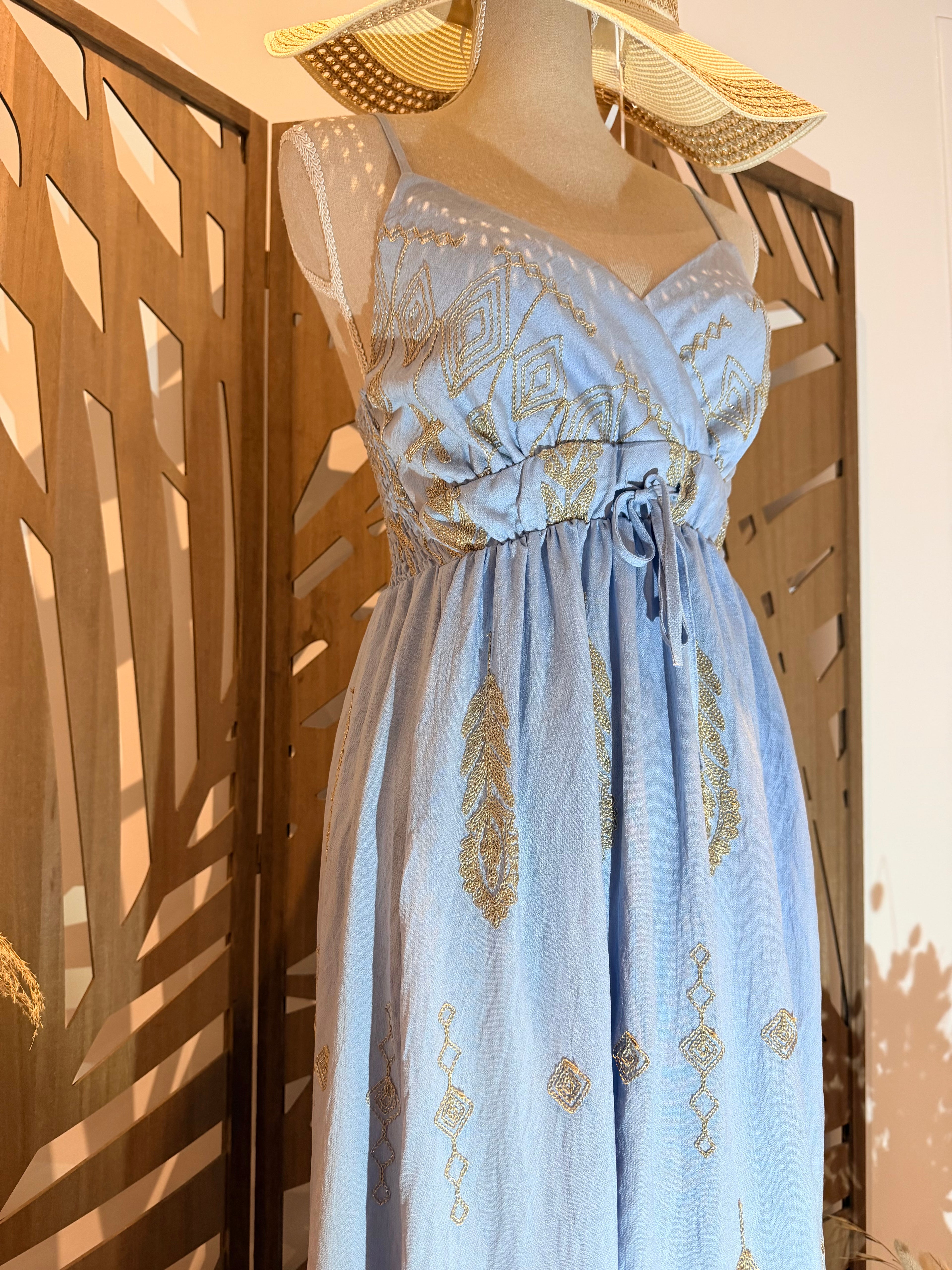 Robe longue bohème chic – Motif doré - Miss Sara