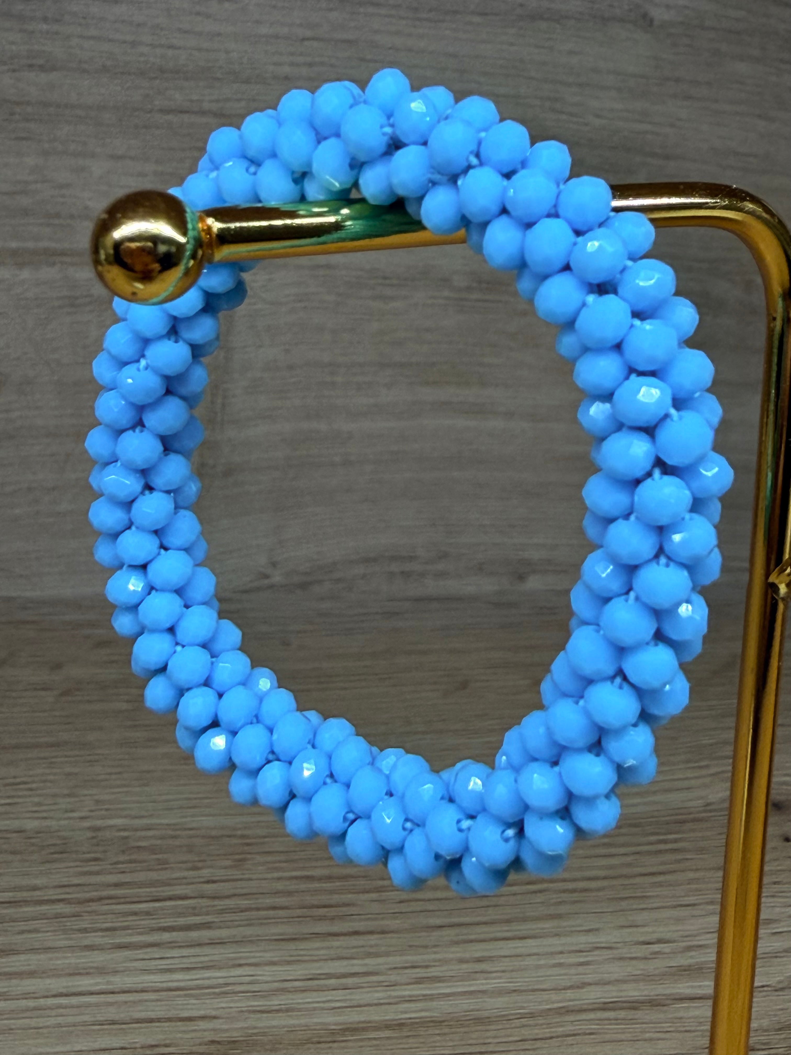 Bracelet Élastique Épais en Perles Bleu Clair