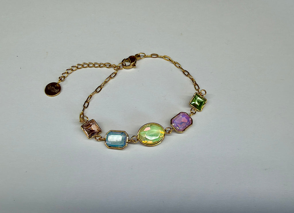 Bracelet Acier Inoxydable Doré et Pierres Multicolores