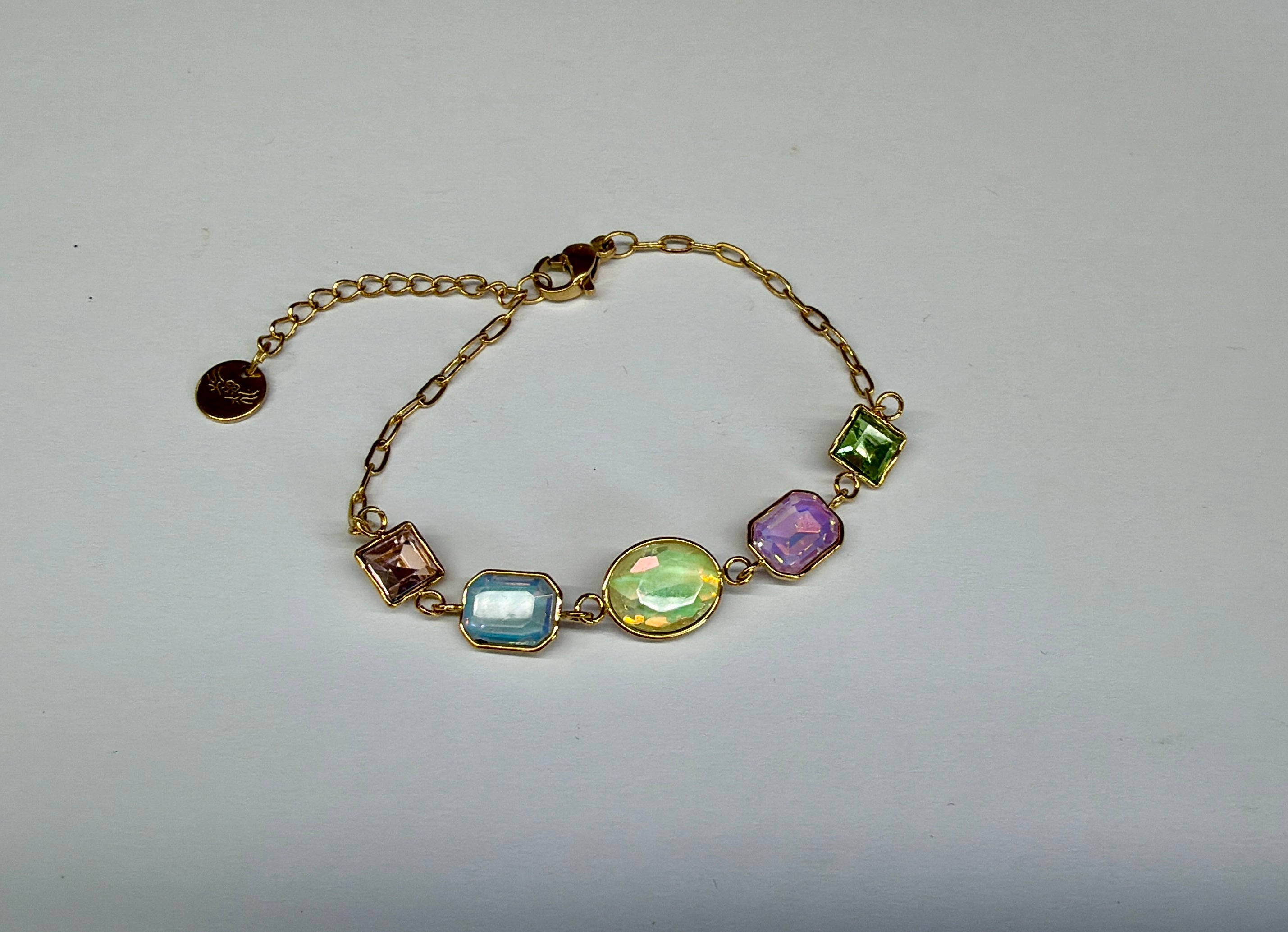Bracelet Acier Inoxydable Doré et Pierres Multicolores