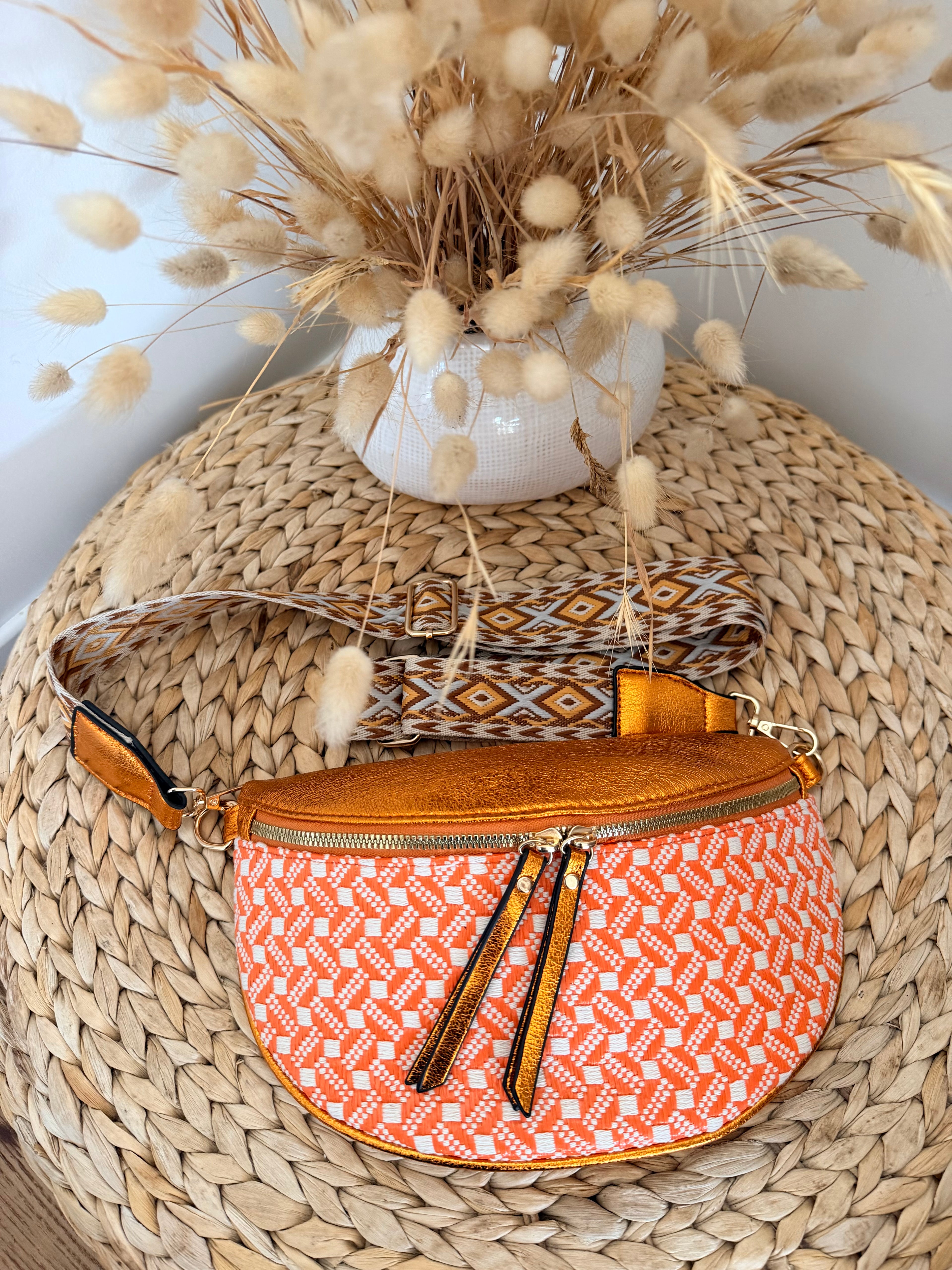 Sac Banane Bohème – Motif Géométrique Orange