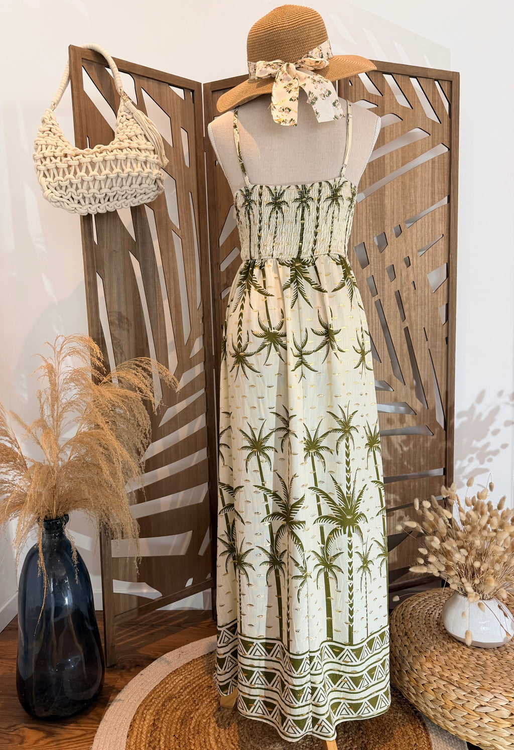 Robe longue imprimée palmiers