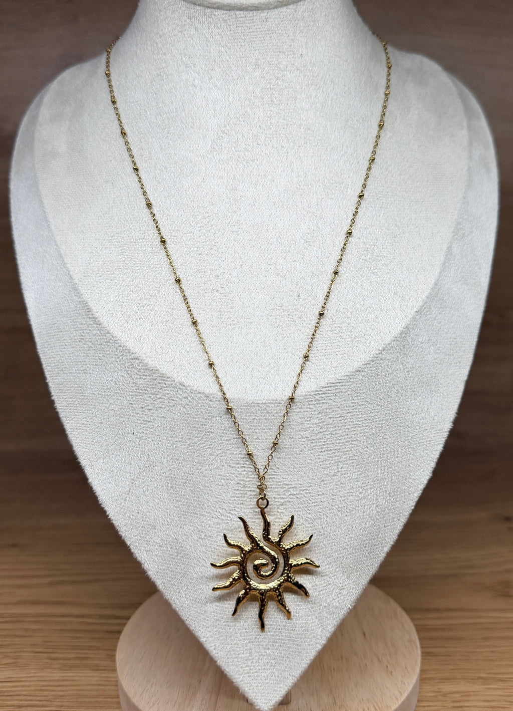 Collier Pendentif Acier Inoxydable Doré - Motif Soleil Spirale