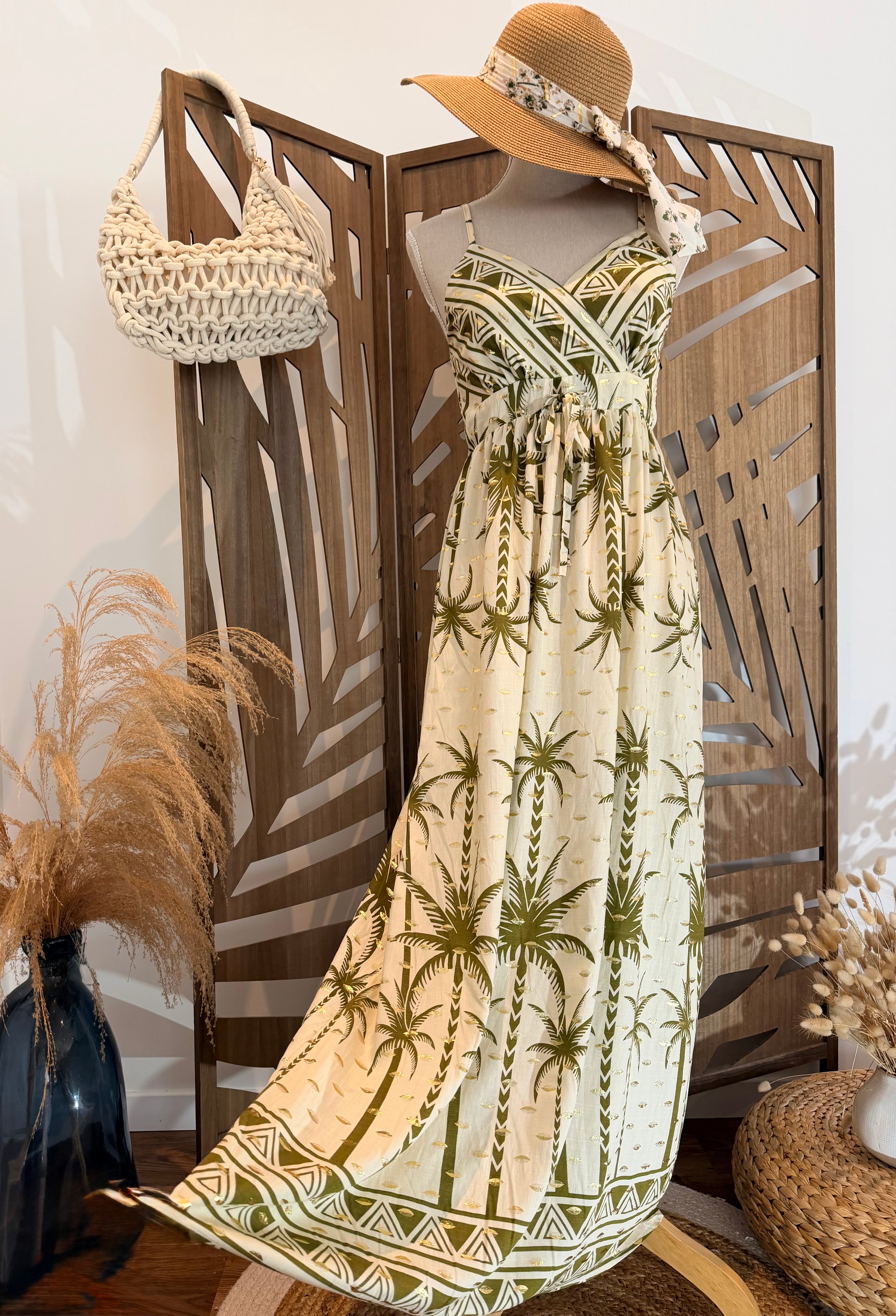 Robe longue imprimée palmiers