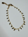 Bracelet Acier Inoxydable Doré et Perles Noires