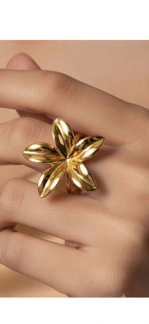 Bague Fleur Pétales – Acier Inoxydable Doré Ajustable
