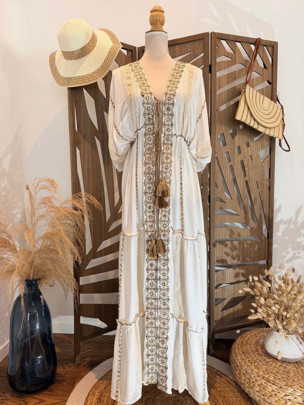 Kimono long bohème brodé – Élégance artisanale