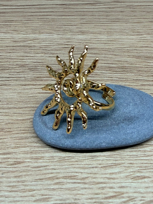 Bague Ajustable Acier Inoxydable Doré - Motif Soleil Spirale