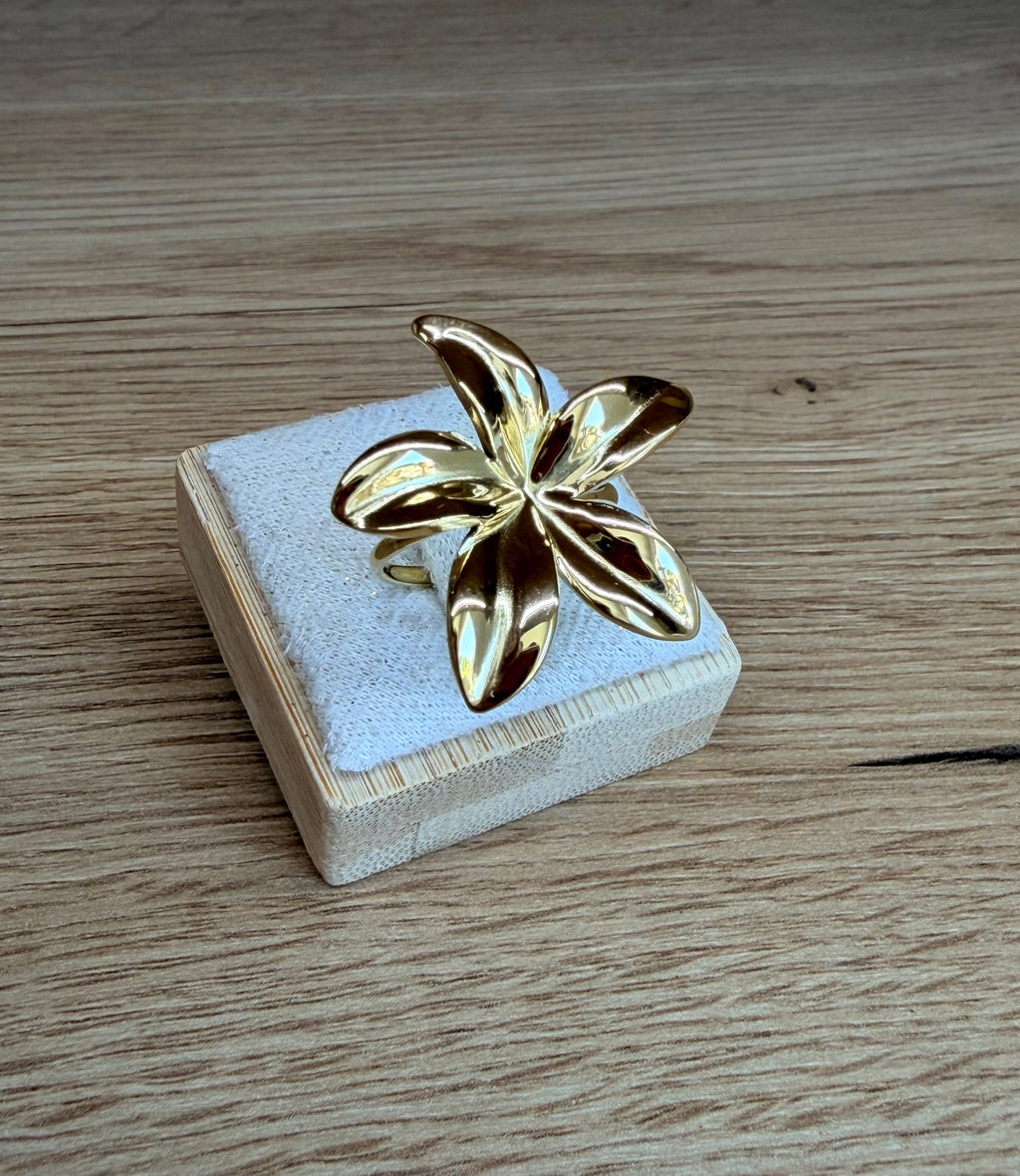 Bague Fleur Pétales – Acier Inoxydable Doré Ajustable
