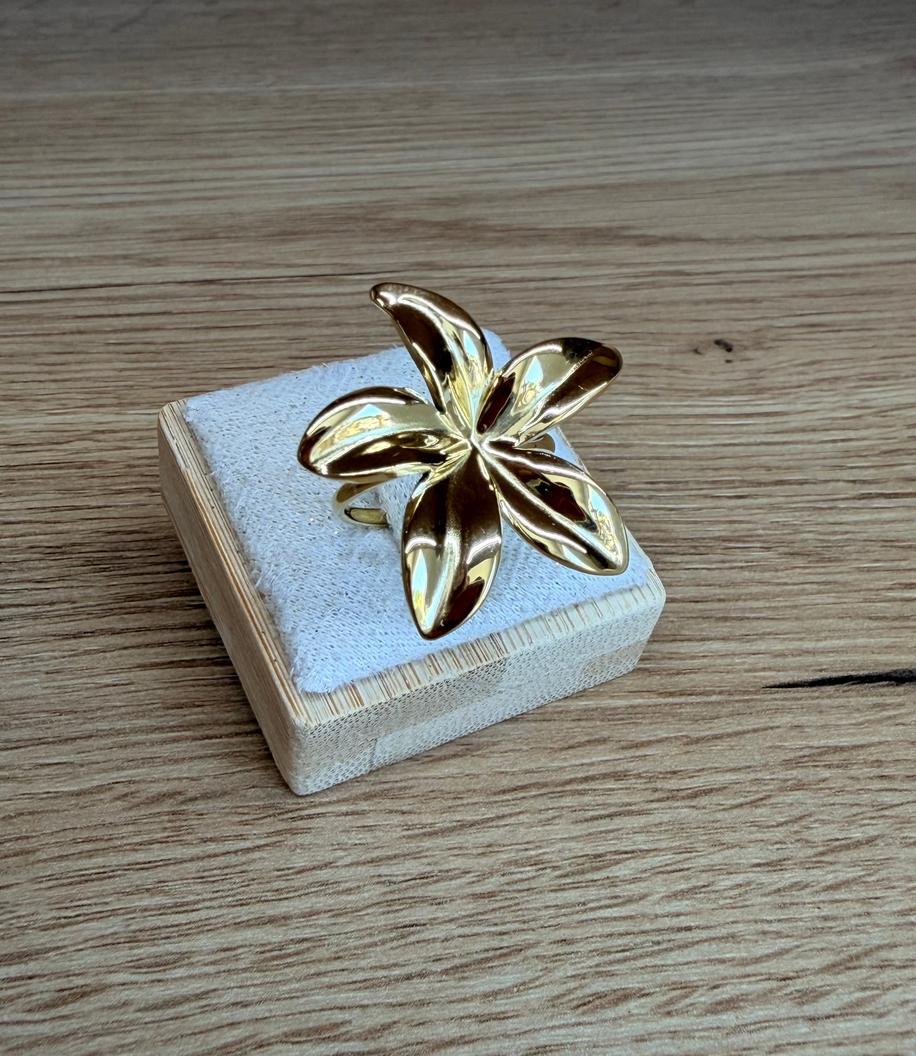 Bague Fleur Pétales – Acier Inoxydable Doré Ajustable
