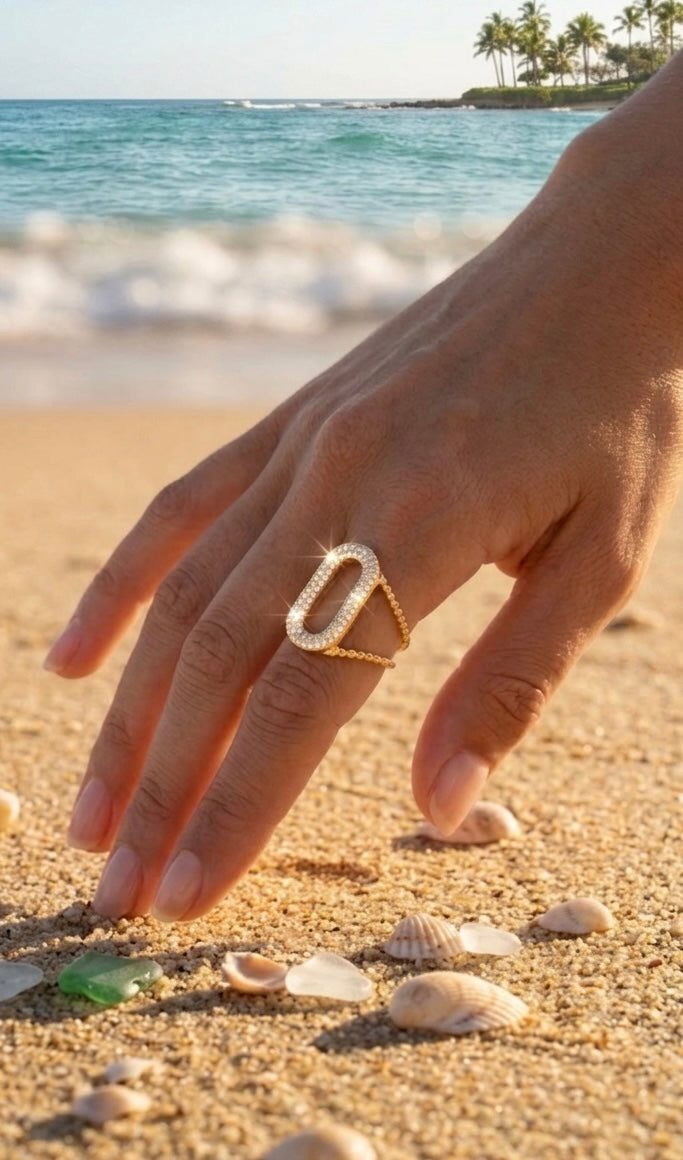 Bague Ajustable Dorée – Ovale Strass