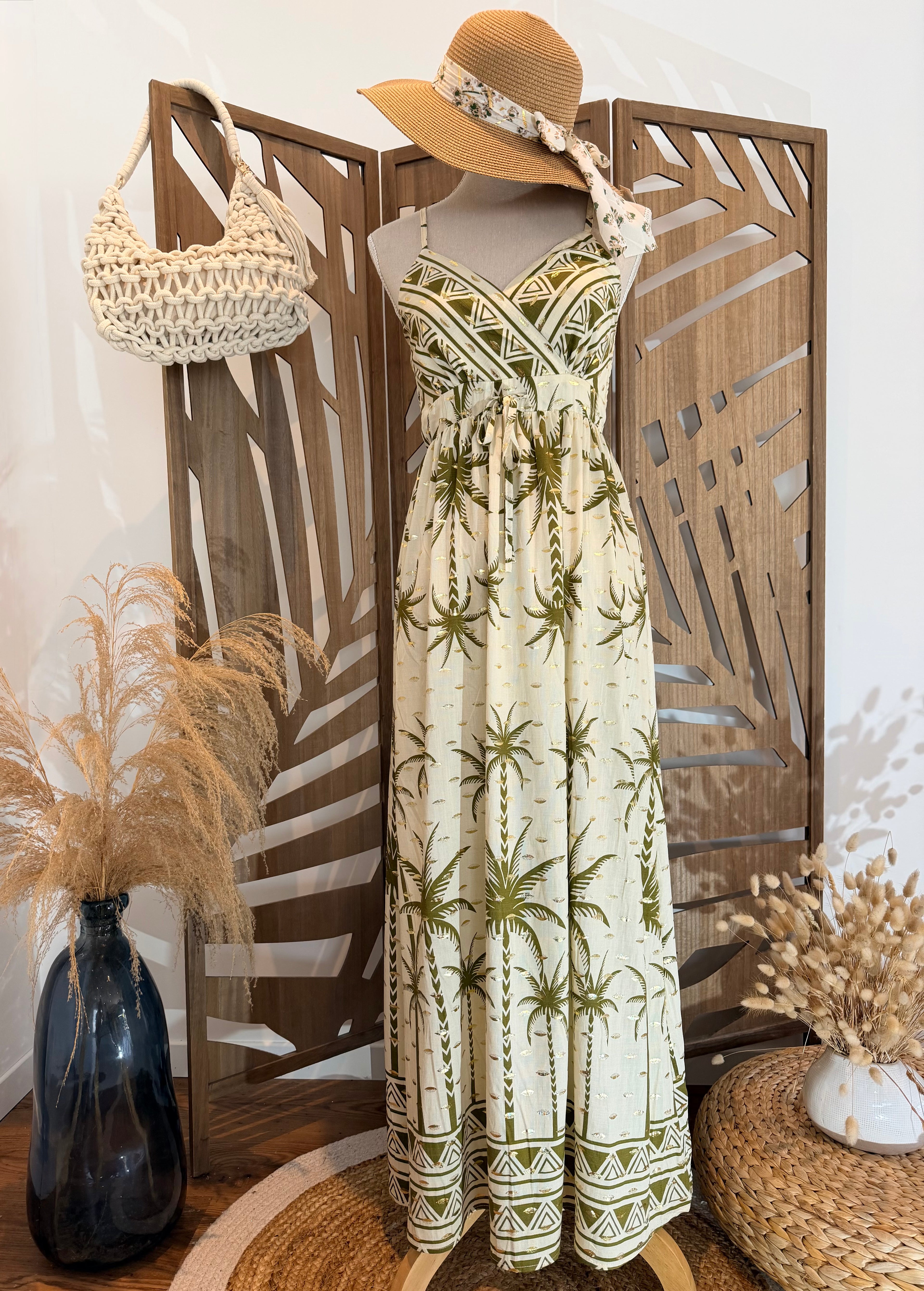 Robe longue imprimée palmiers