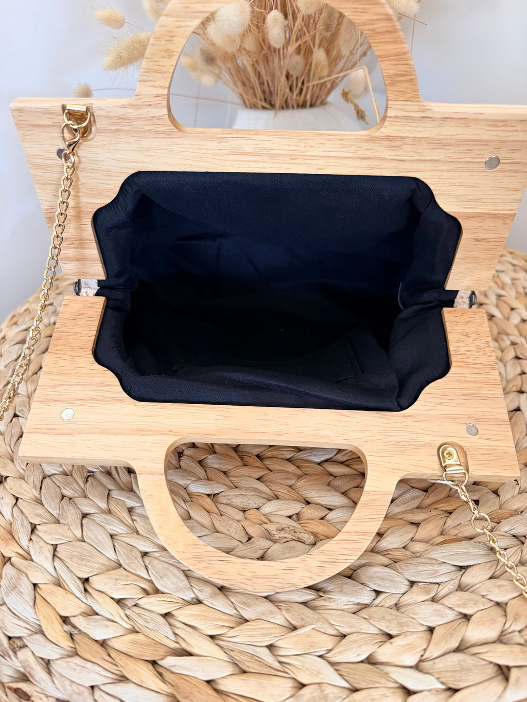 Sac à Anse en Bois et Motifs Floraux