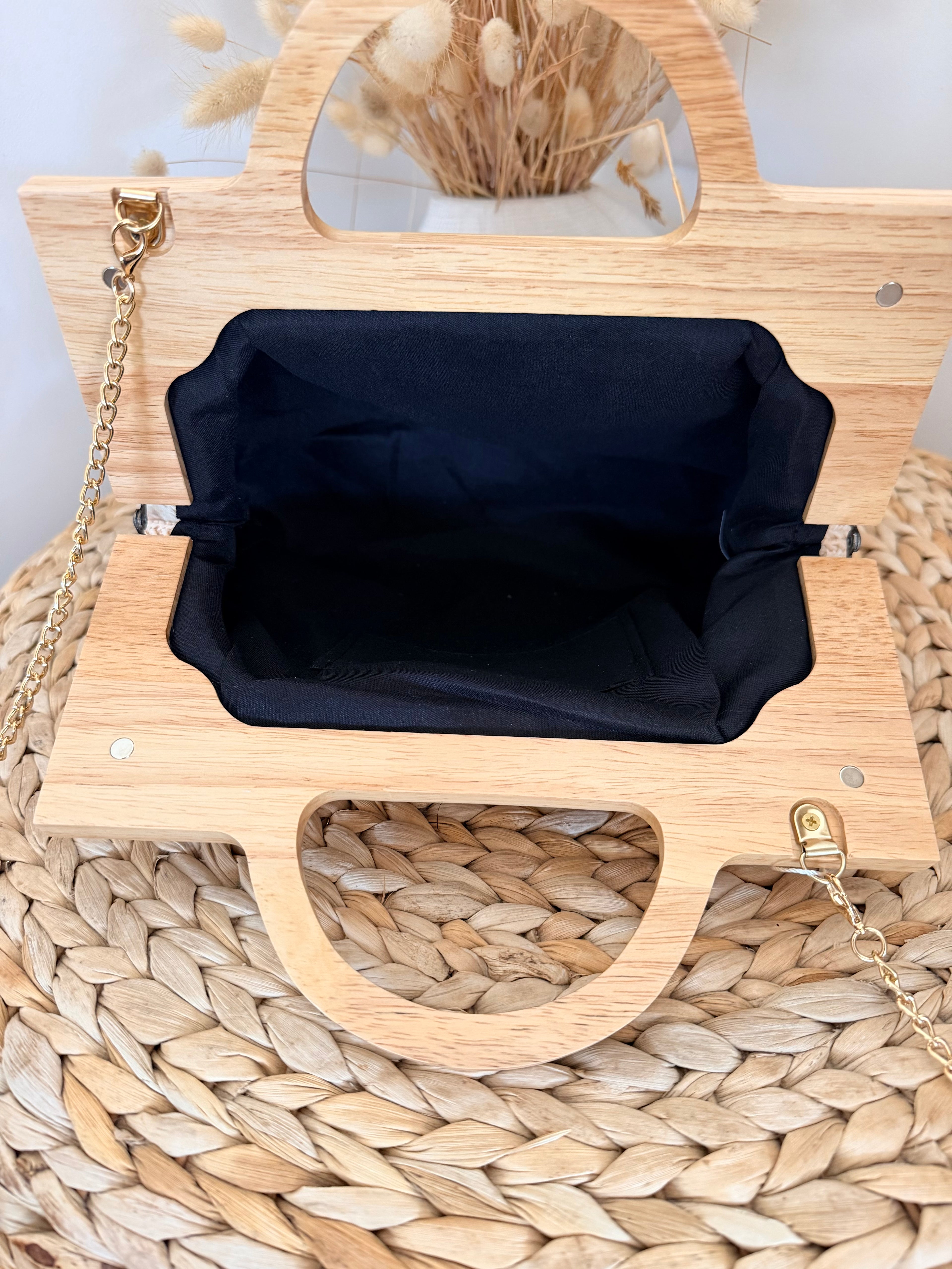 Sac à Anse en Bois et Motifs Floraux