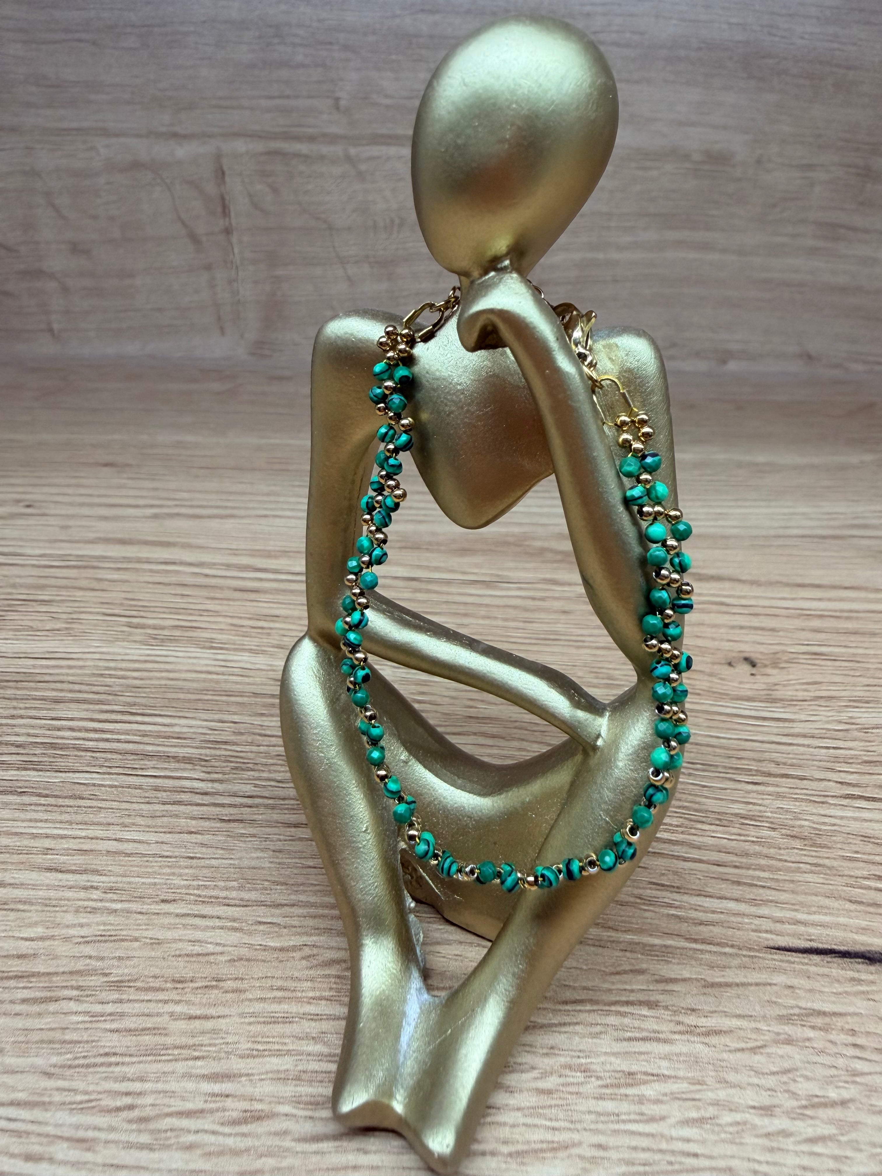 Bracelet Acier Inoxydable Doré et Perles Vertes / Turquoises