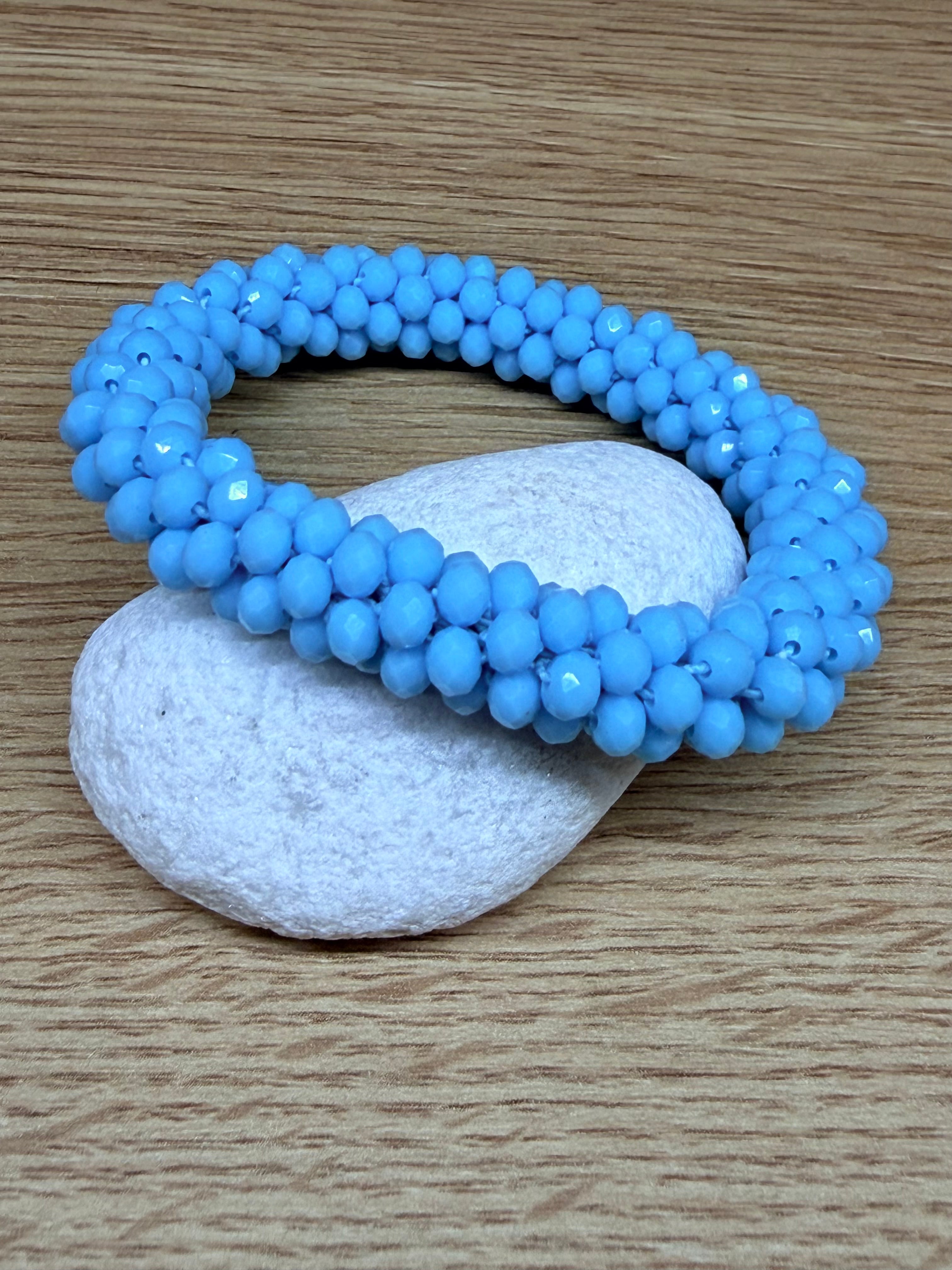 Bracelet Élastique Épais en Perles Bleu Clair