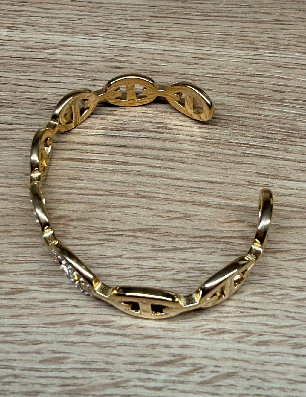 Bracelet Jonc Rigide Acier Inoxydable Doré - Maillons Chaine Strass