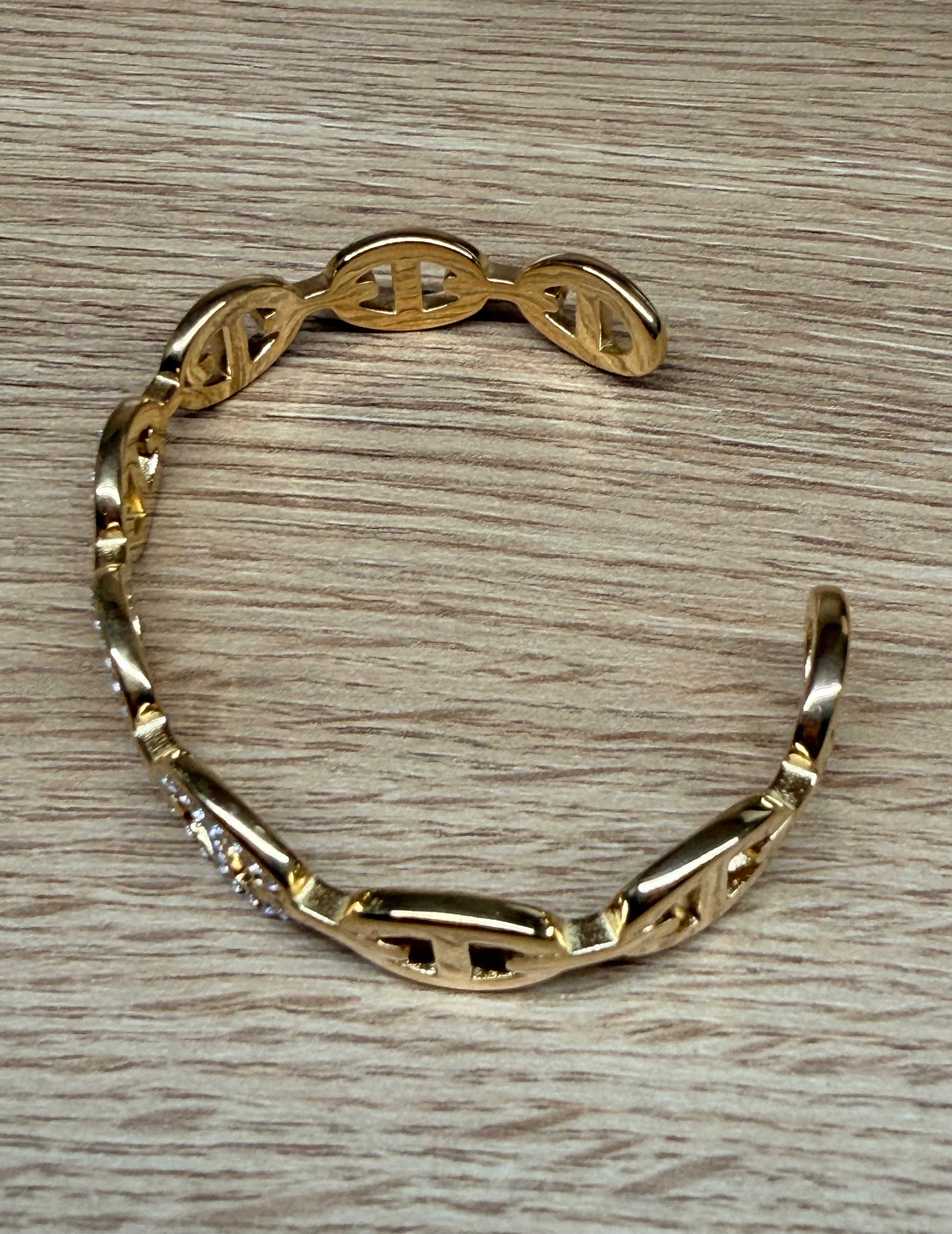 Bracelet Jonc Rigide Acier Inoxydable Doré - Maillons Chaine Strass