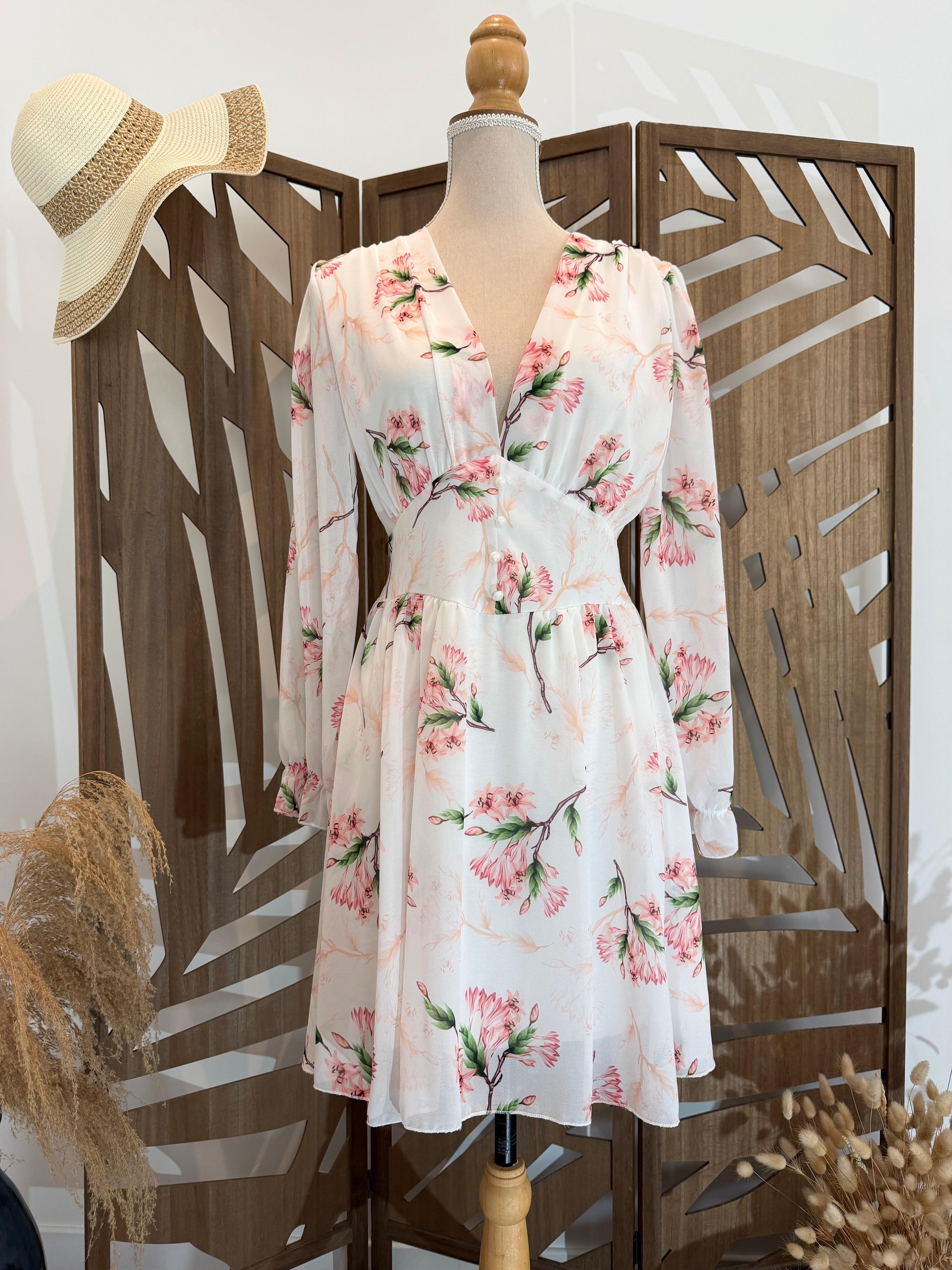 Robe Courte Fleurie Manches Longues